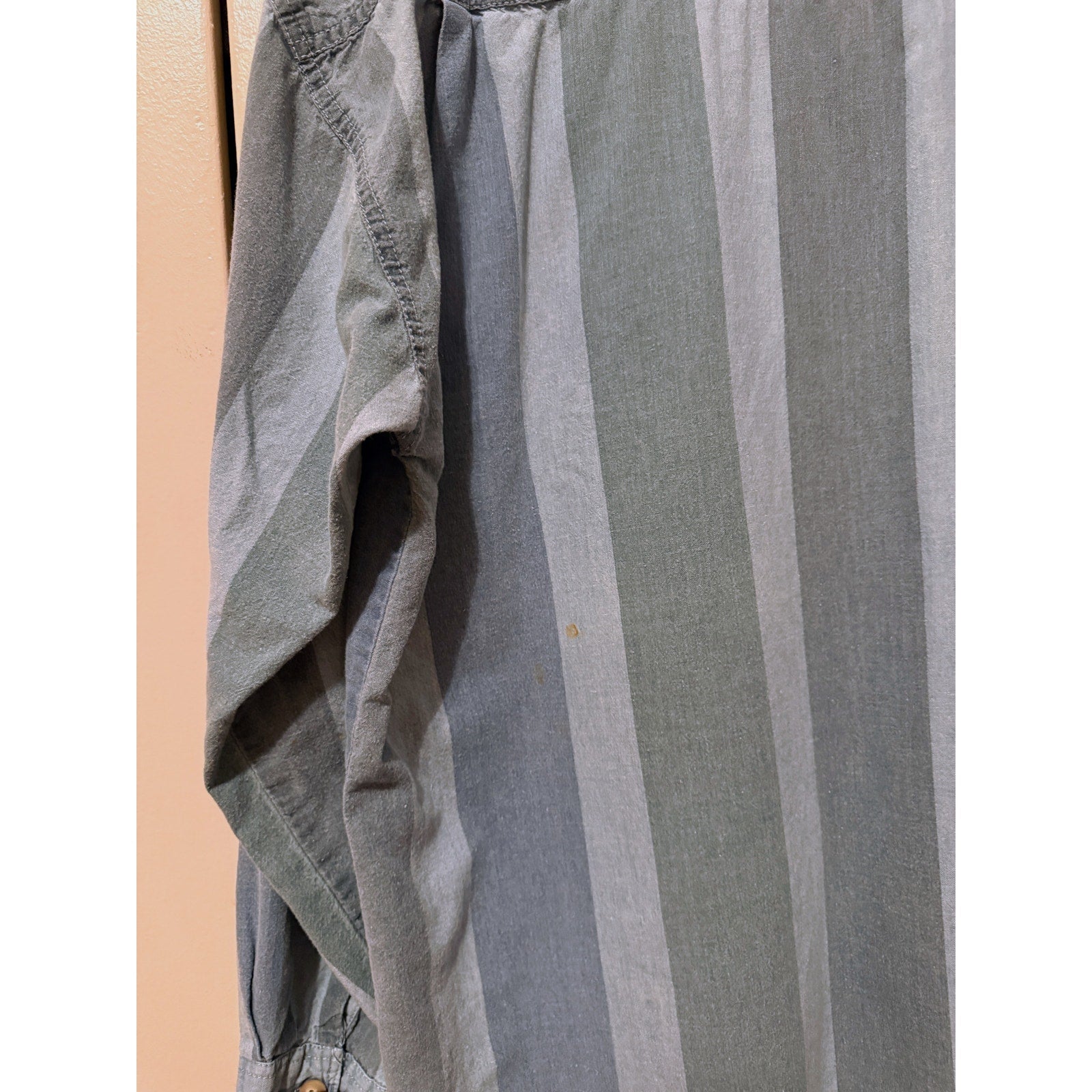 1990s Ash Creek Faded Denim Striped Button Up Shirt - Men's Large