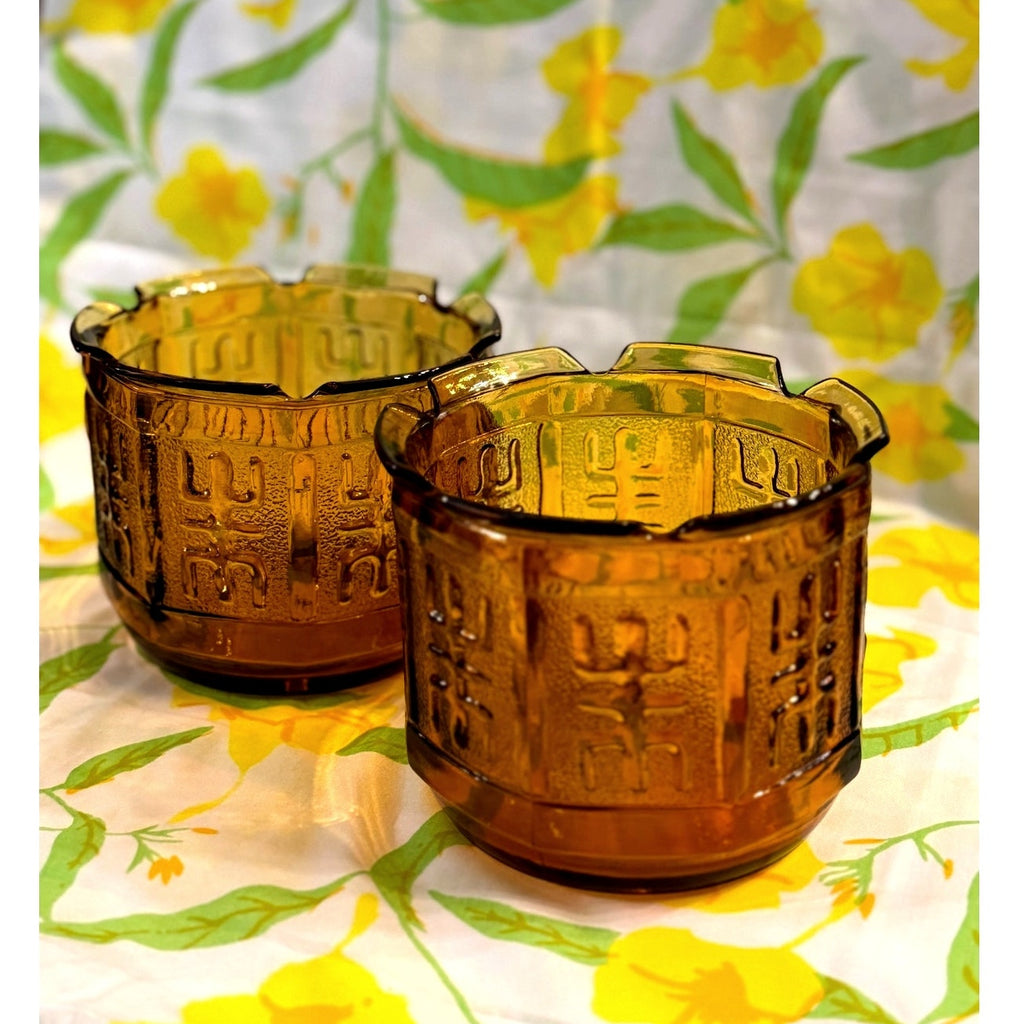 1970s Princess House Amber Glass Planters (Set of Two)