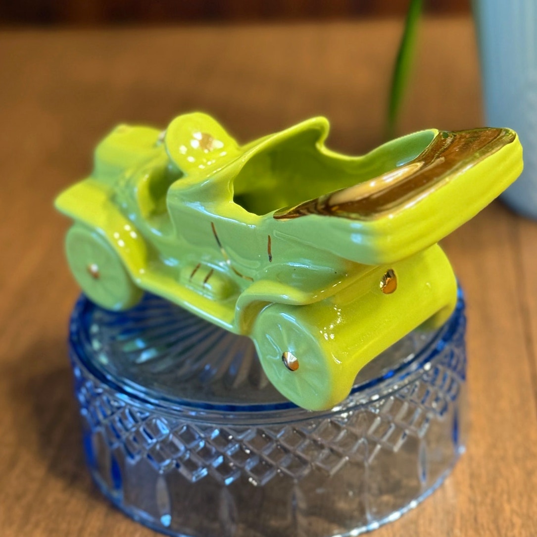 1950s/1960s Pottery Model T Car Planter | Green and Gold