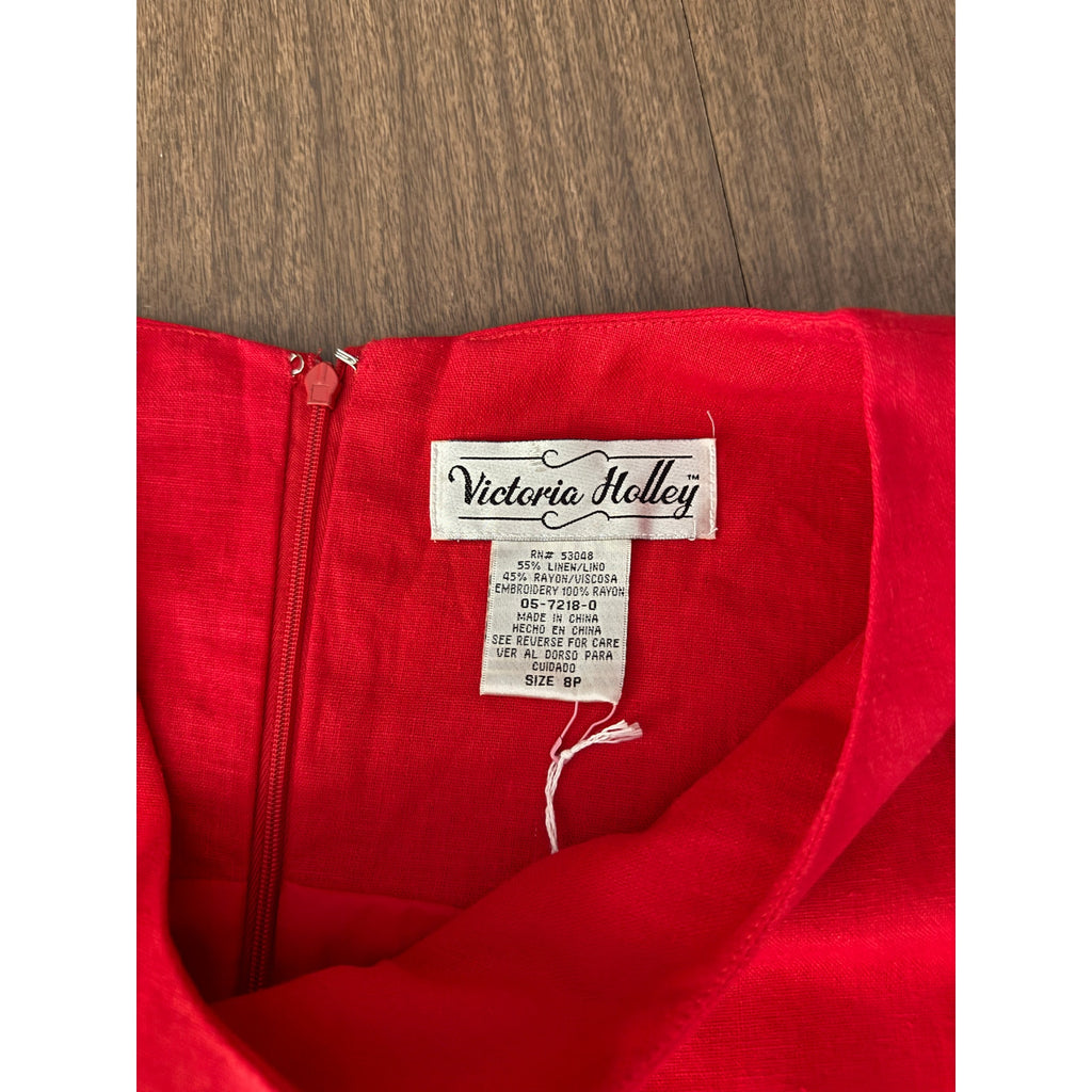 1990s/Y2k Victoria Holley Sailboat Linen Shift Dress | Size 8P - Medium