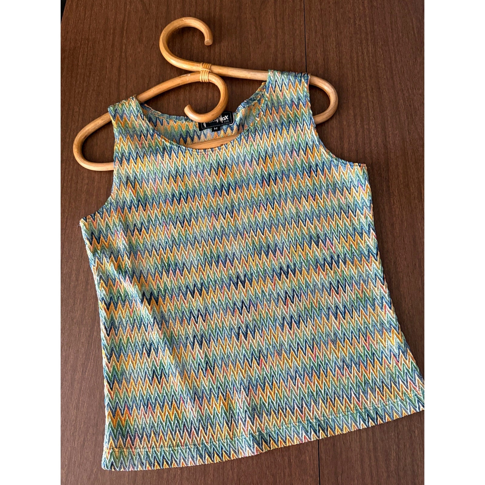 1990s/Y2k Jessica Max Plisse Chevron Pastel Tank Top - Size M