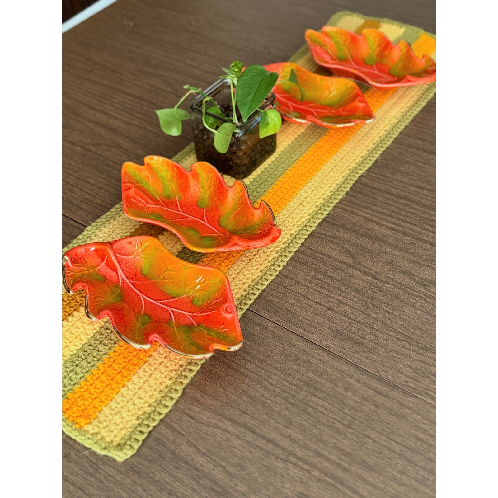 Vintage California Pottery Autumn Leaves Ceramic Snack Tray Set of 4