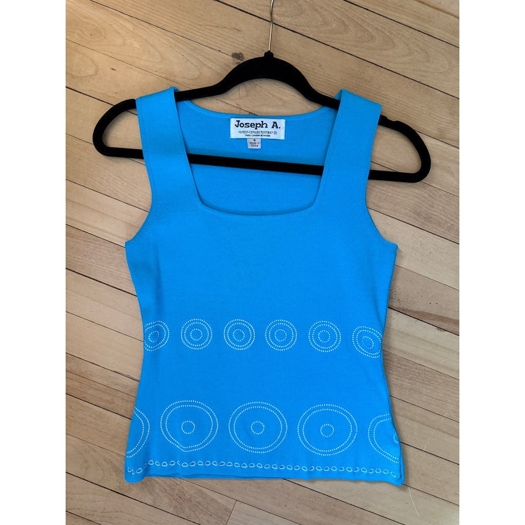 1990s Joseph A. Square Neck Knit Tank Top | Baby Blue | Size M