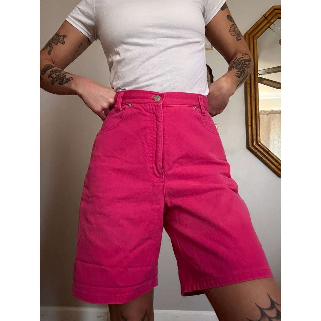 80s Skoozi Hot Pink Bermuda Denim Shorts | Size S - 26" Waist