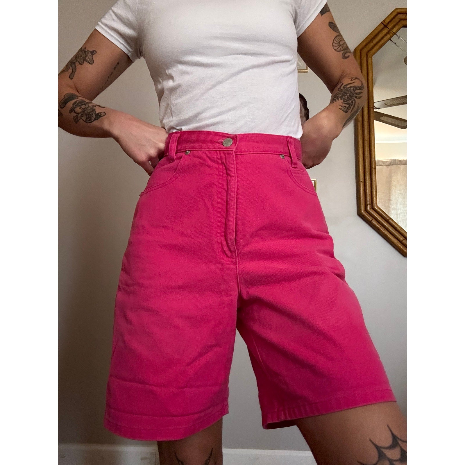 80s Skoozi Hot Pink Bermuda Denim Shorts | Size S - 26" Waist