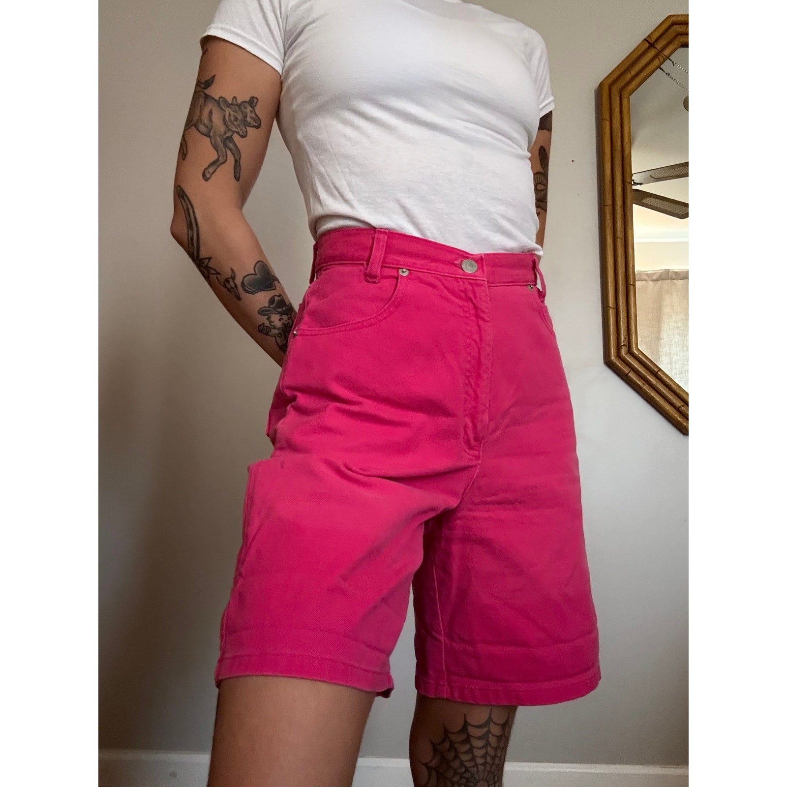 80s Skoozi Hot Pink Bermuda Denim Shorts | Size S - 26" Waist