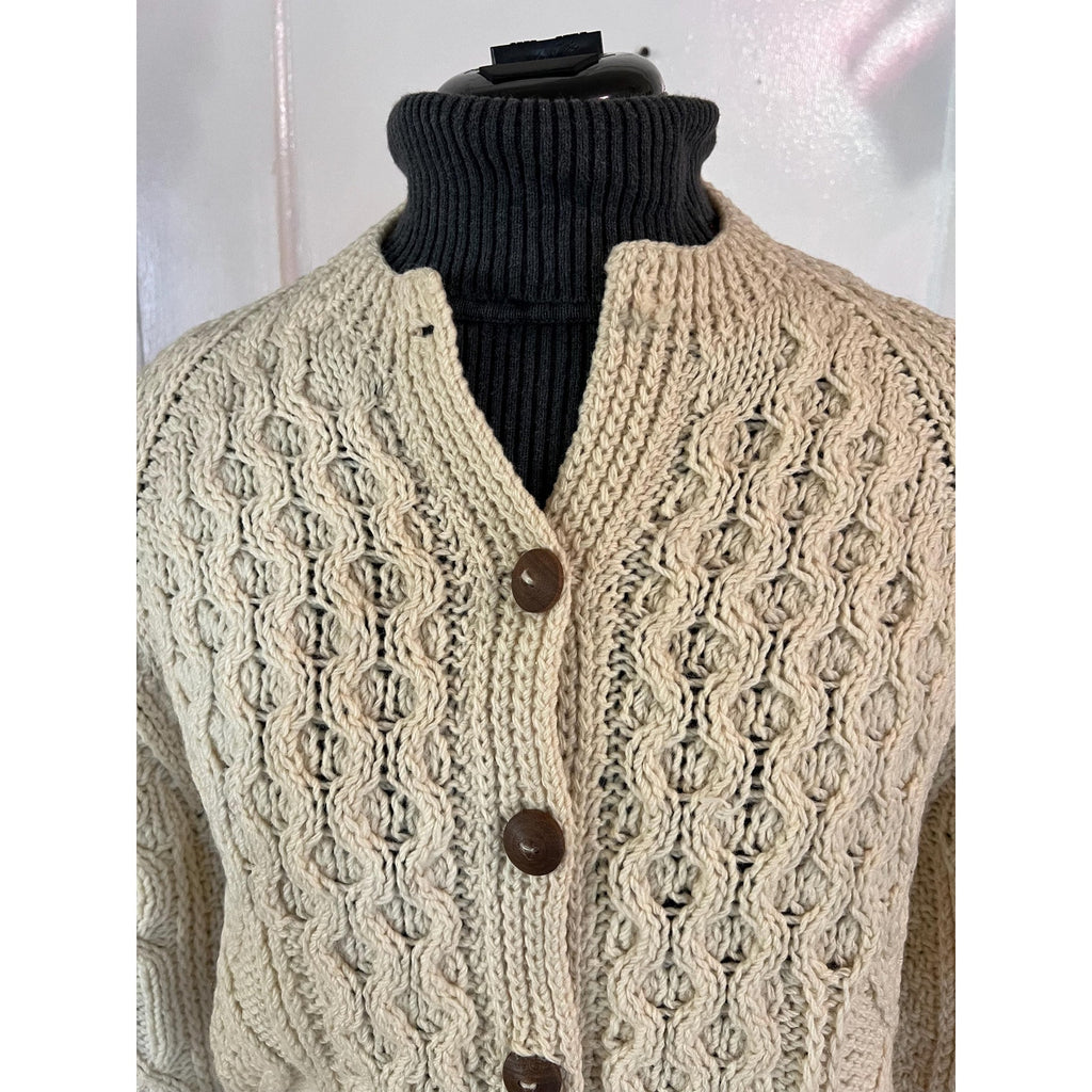60s Pallas Irish Wool Fisherman Sweater / Cardigan | Size Medium