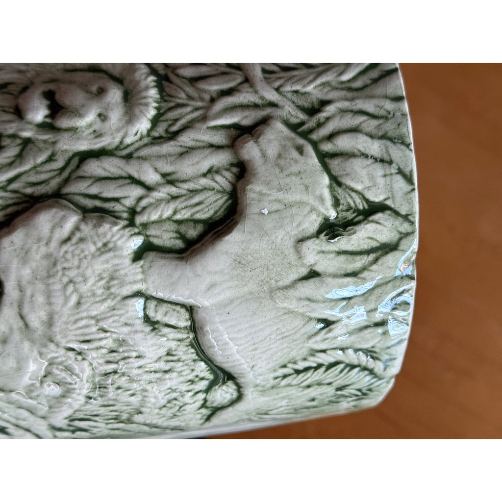 1975 Duncan Ceramic Green Embossed Jungle Animal Planter Pot