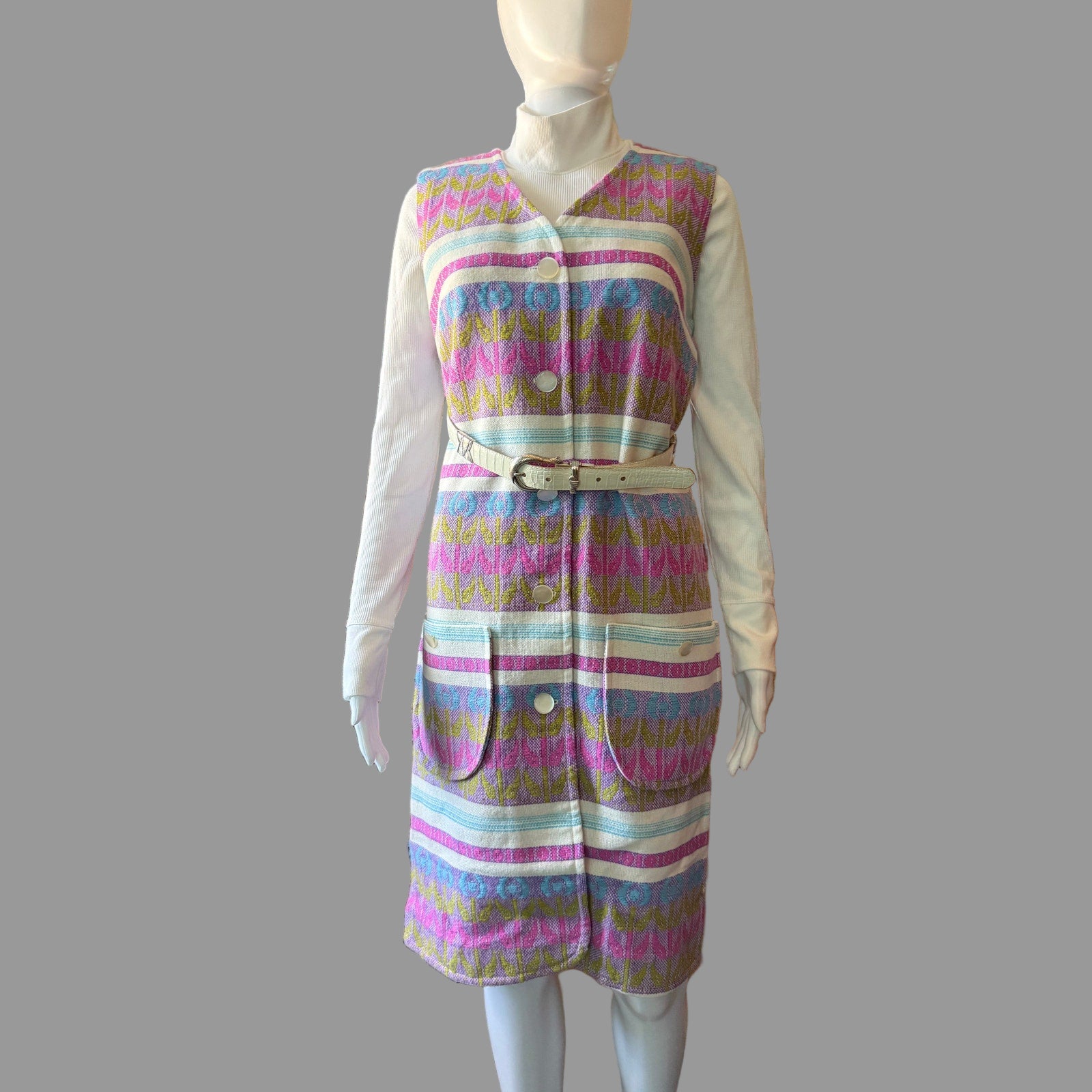 Groovy Vintage 1960s-70s A-Line Tapestry Shift Dress | Size Large