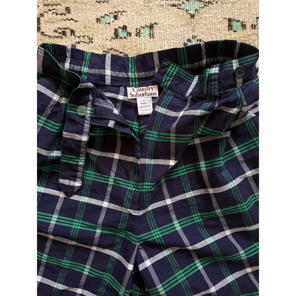 1980s Plaid Wide Leg Pleated Trouser Shorts | Size XS/S | Country Suburbans
