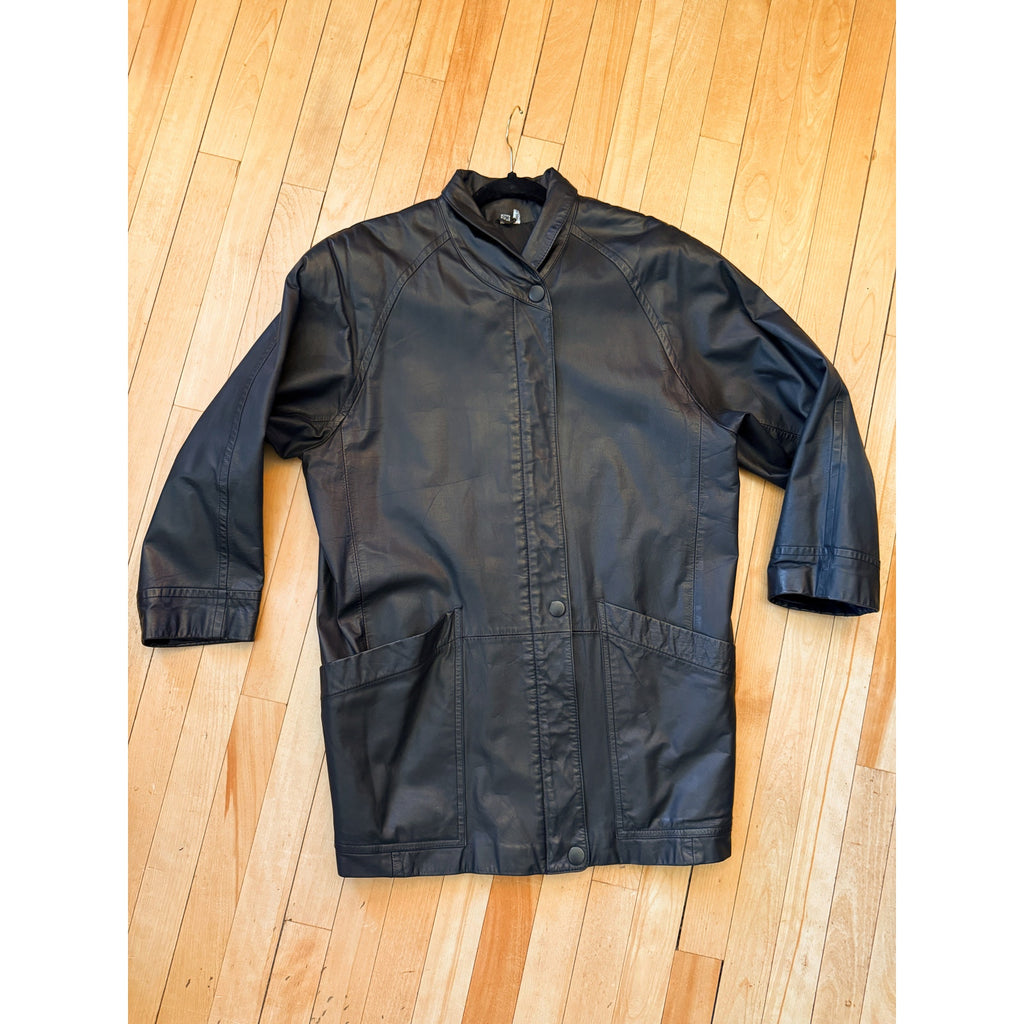 1980s Drop Sleeve Leather Smoking Jacket | Size Petite Medium