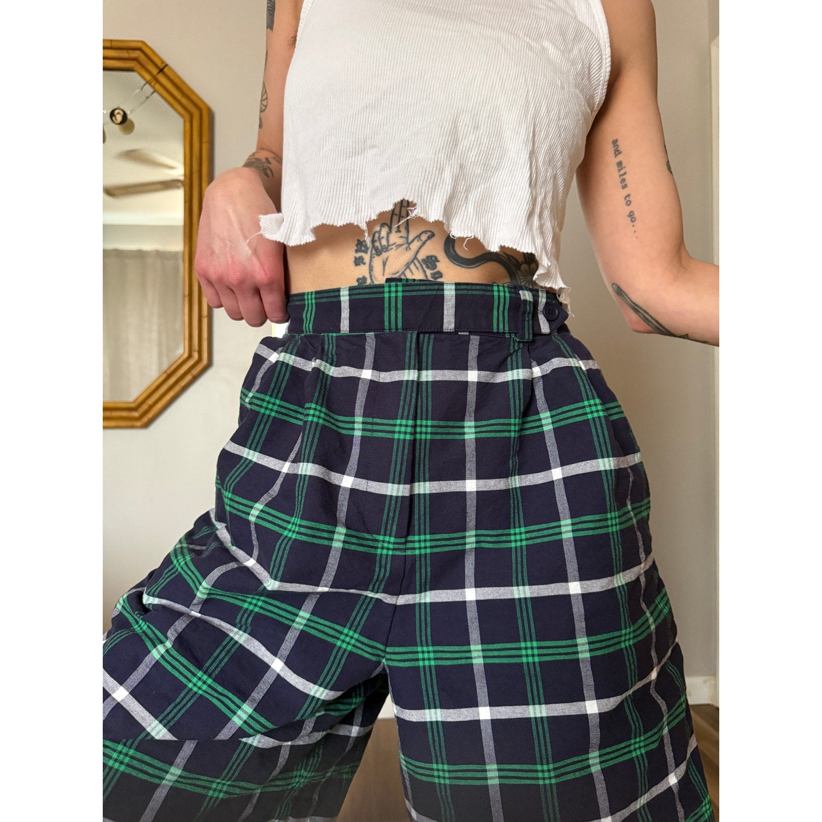 1980s Plaid Wide Leg Pleated Trouser Shorts | Size XS/S | Country Suburbans