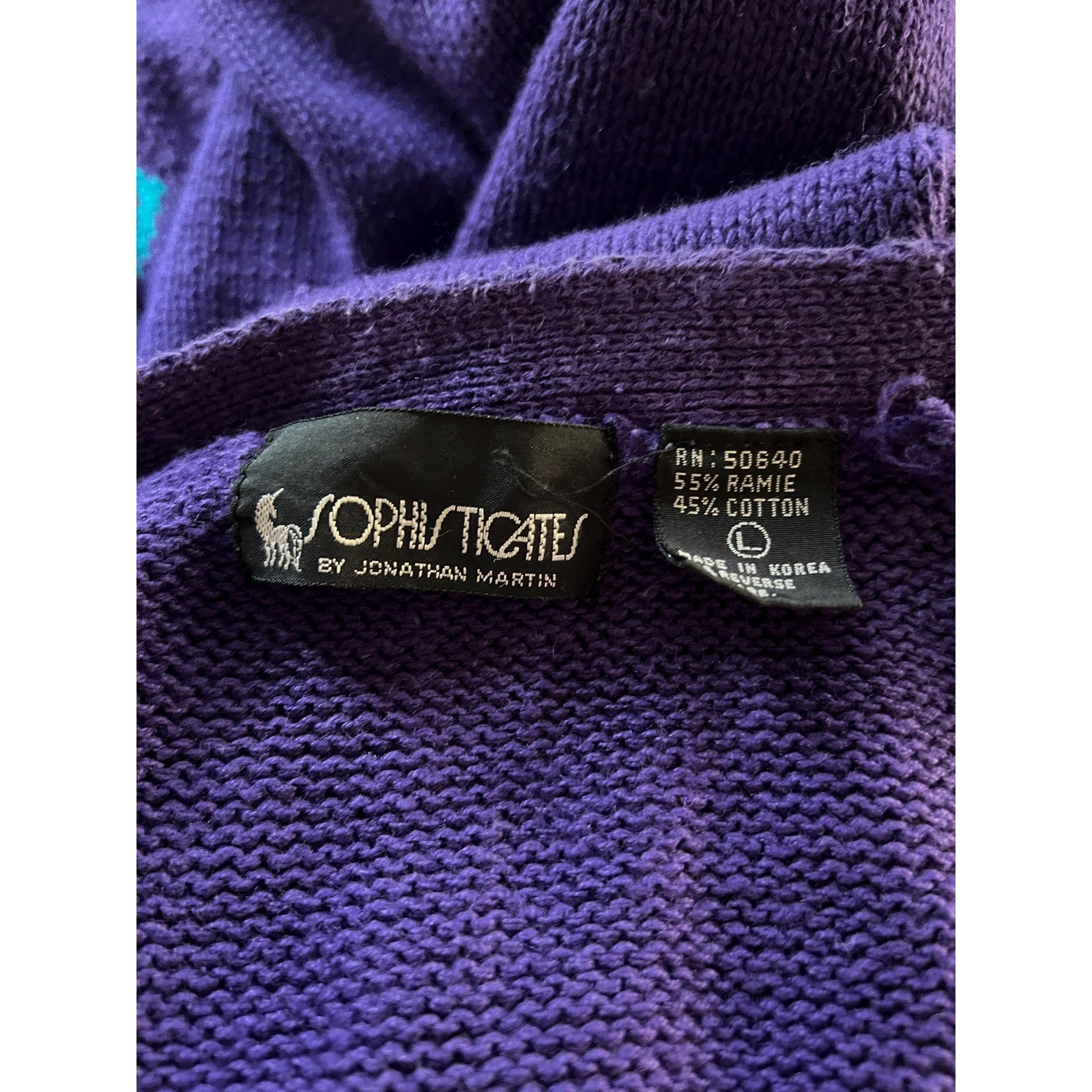 80s Patterned Knit Purple Cardigan Sweater | Size L