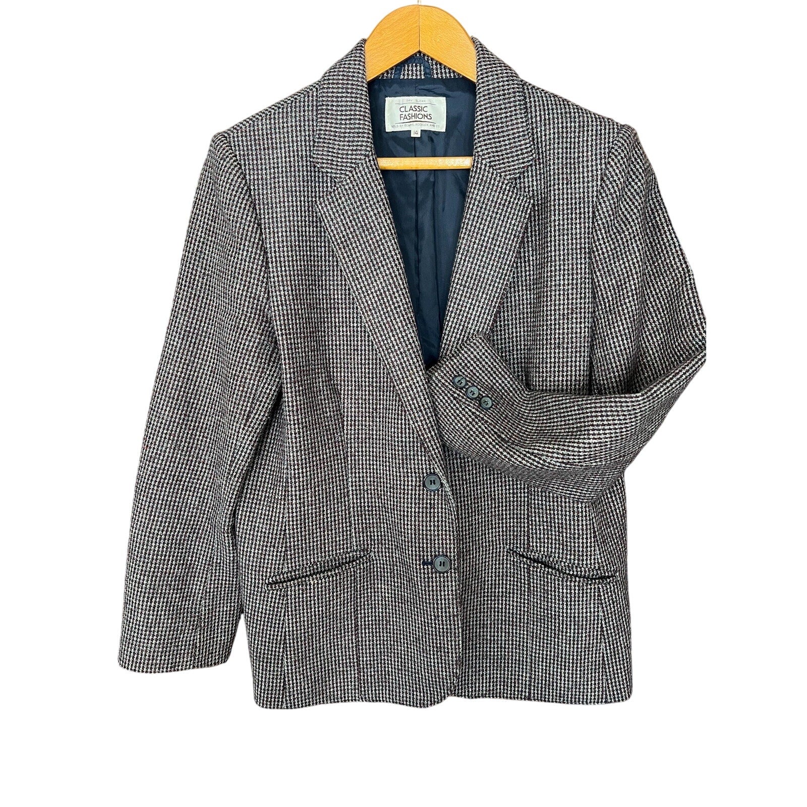 1980s Blue Plaid Blazer Jacket | Sears Roebuck & Co. | Size 14