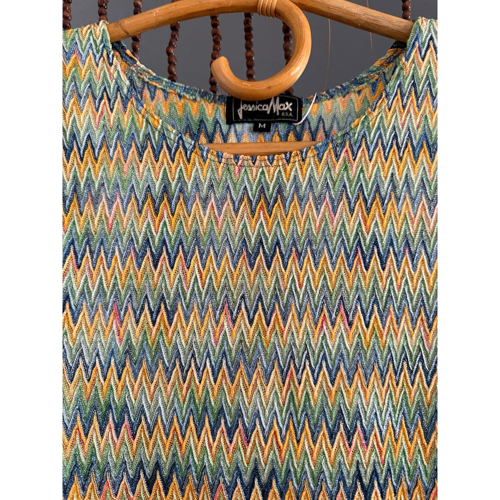 1990s/Y2k Jessica Max Plisse Chevron Pastel Tank Top - Size M