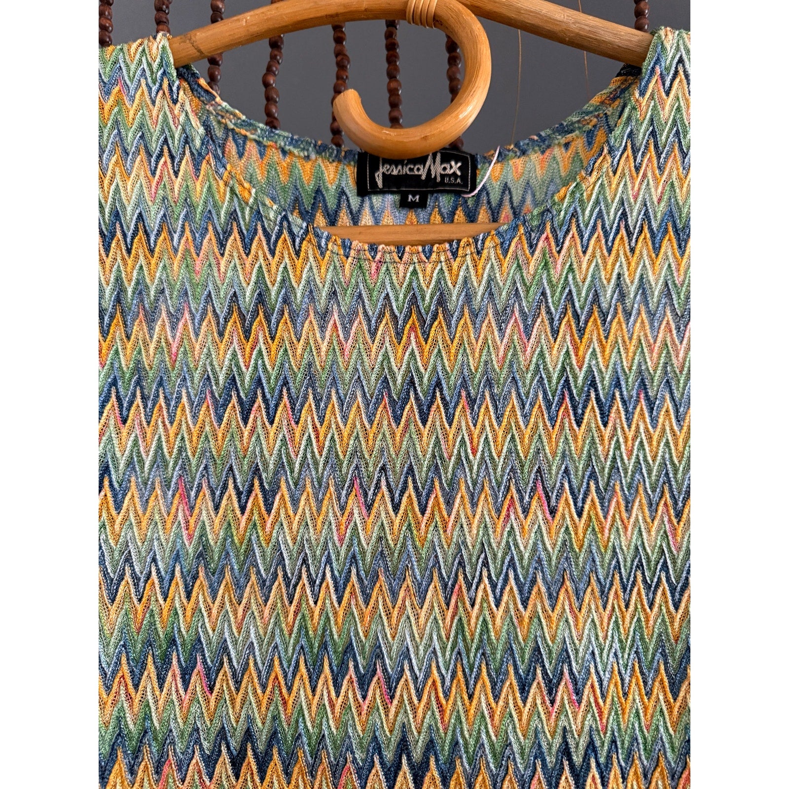 1990s/Y2k Jessica Max Plisse Chevron Pastel Tank Top - Size M