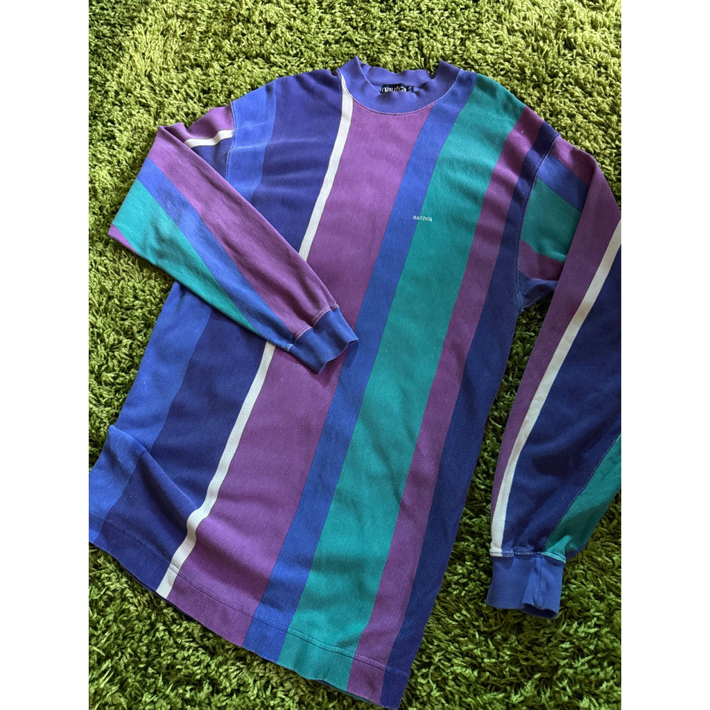 1990s Nautica Colorblock Striped Long Sleeve Rugby Shirt | 100% Cotton | XL
