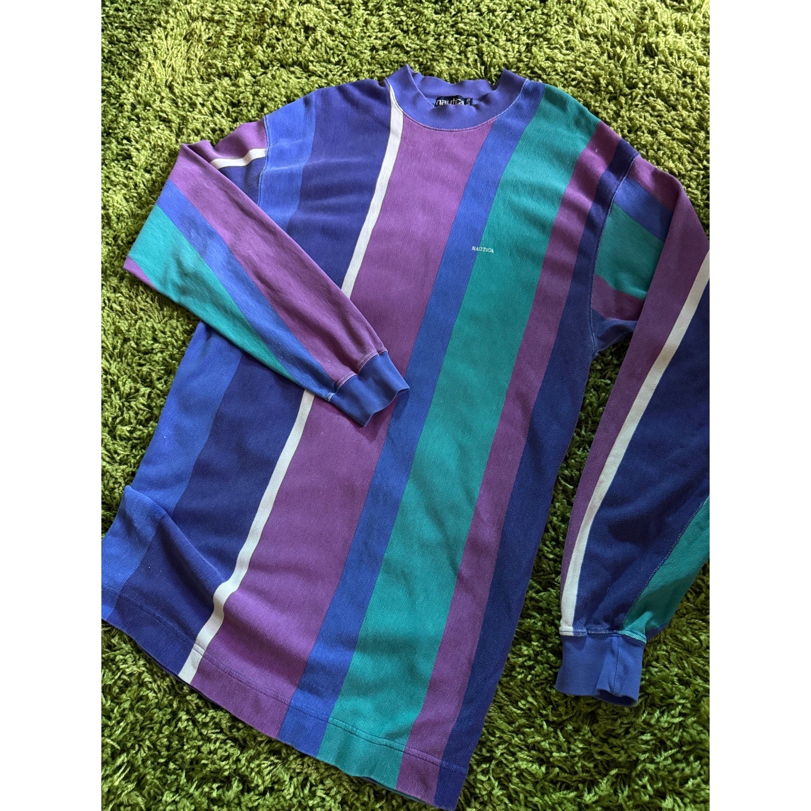1990s Nautica Colorblock Striped Long Sleeve Rugby Shirt | 100% Cotton | XL