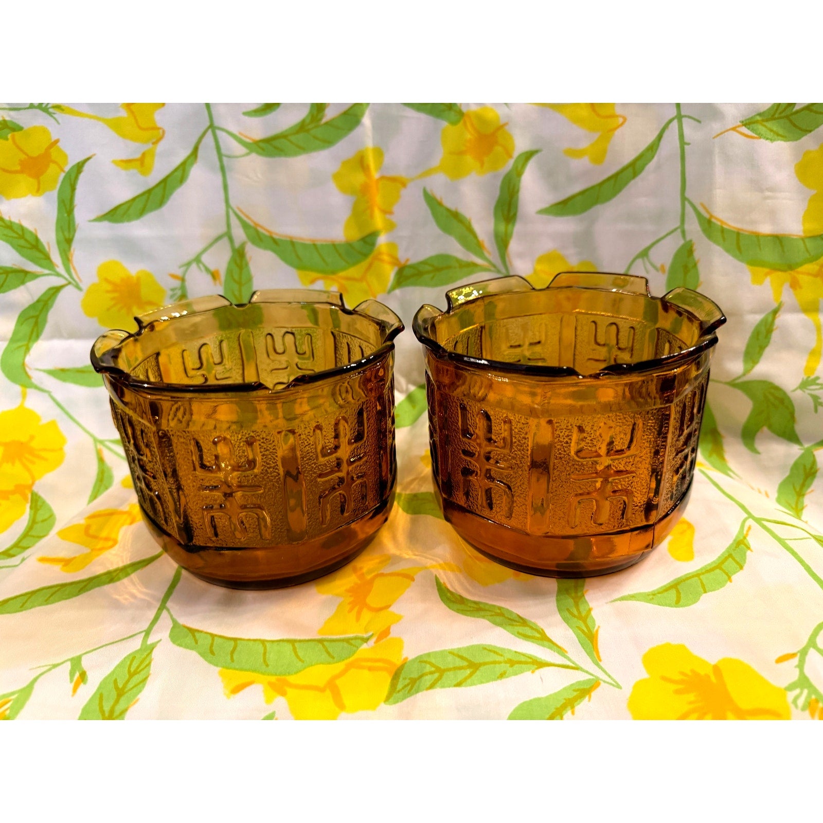 1970s Princess House Amber Glass Planters (Set of Two)