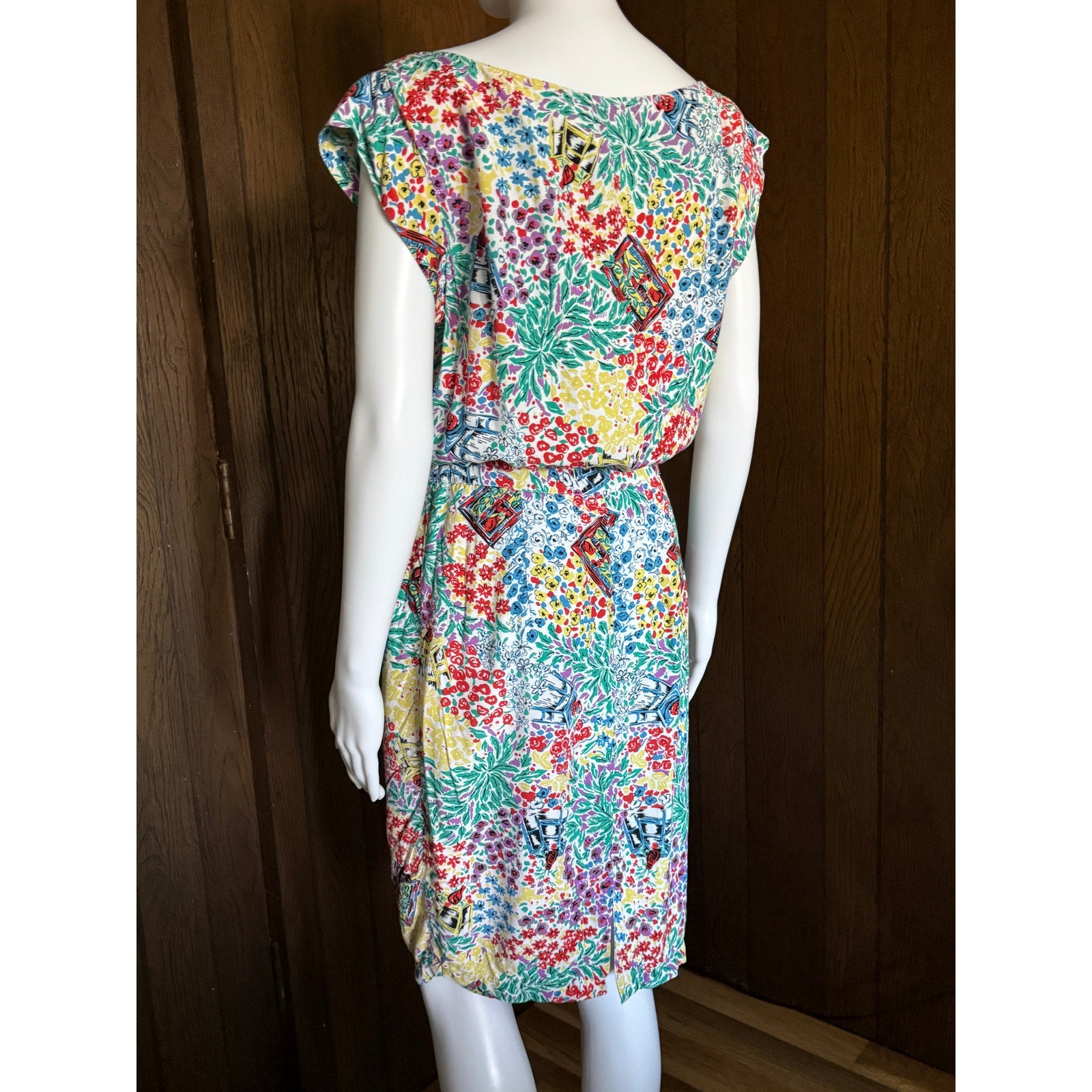 1980s Drop Waist Paris Blues Tropical Print Dress | XS 26W