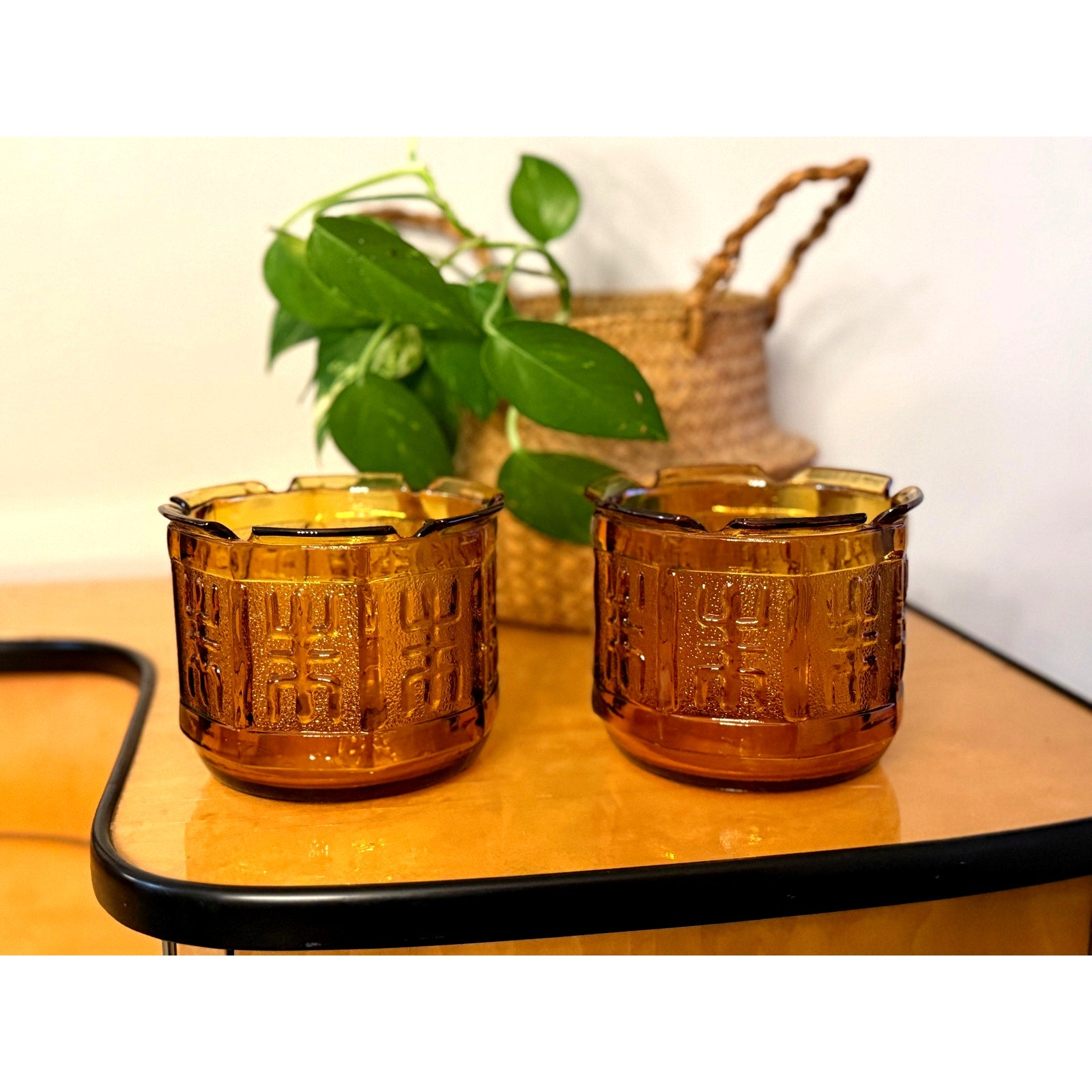 1970s Princess House Amber Glass Planters (Set of Two)