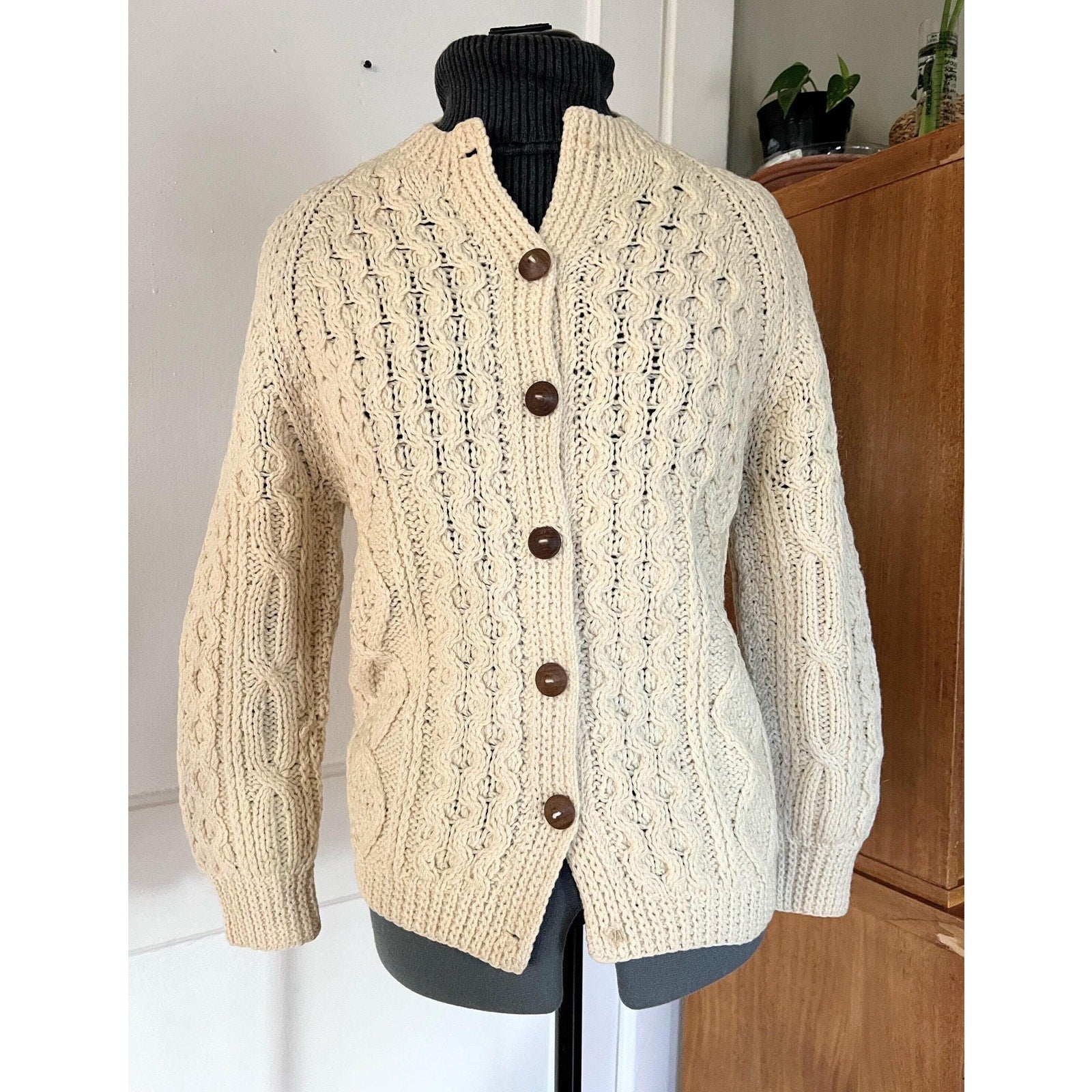 60s Pallas Irish Wool Fisherman Sweater / Cardigan | Size Medium