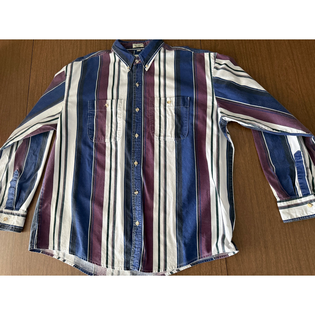90s Campus 100% Cotton Striped Oxford Shirt | XL