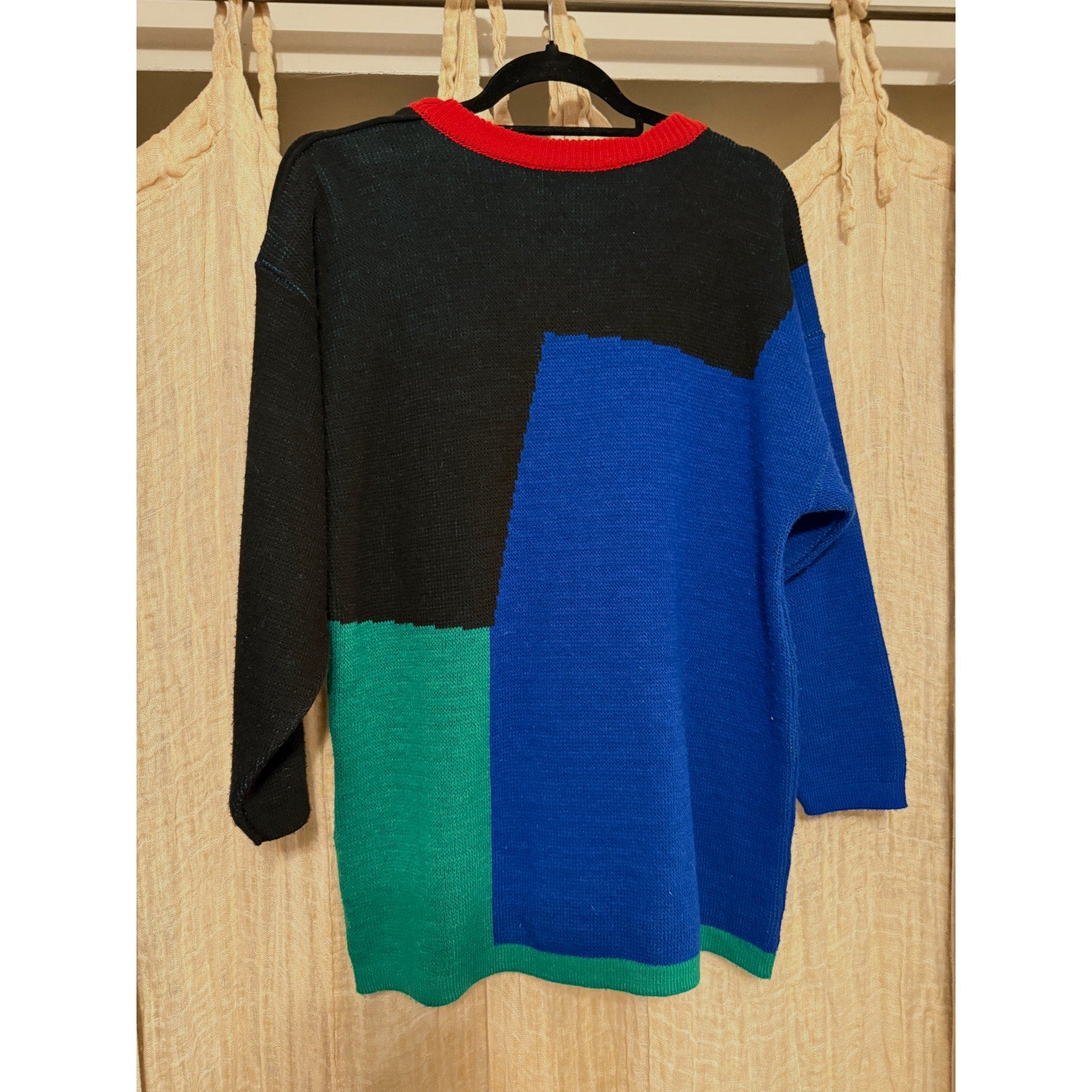 80s Voici Paris Colorblock Abstract Oversize Sweater | Size M