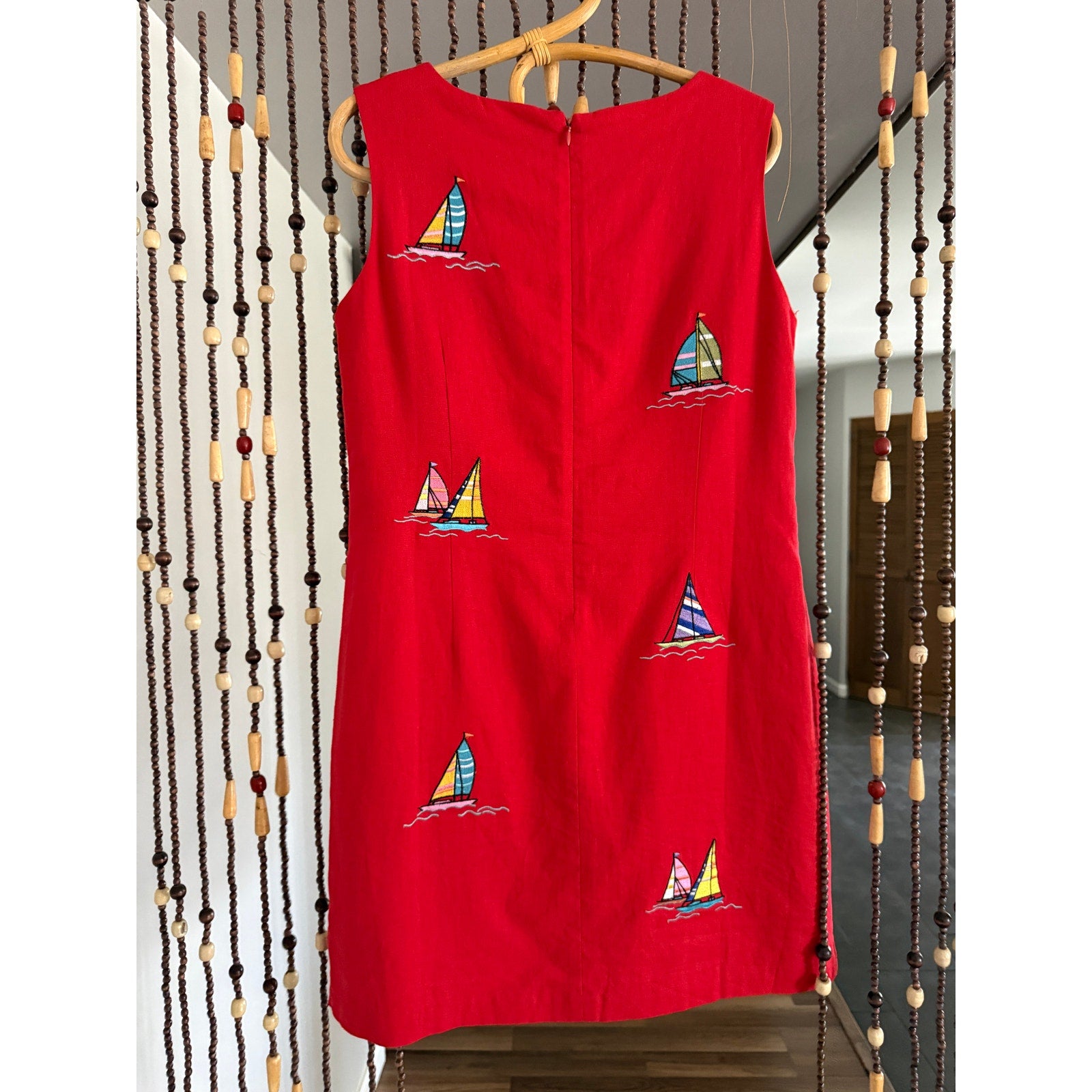 1990s/Y2k Victoria Holley Sailboat Linen Shift Dress | Size 8P - Medium