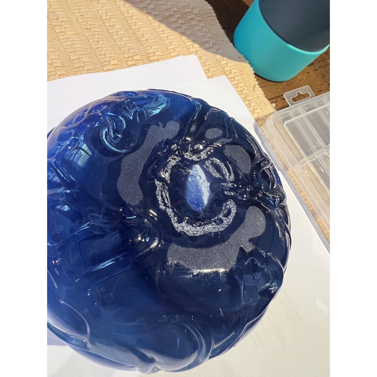 VTG Hand Blown Blue Vase, Le Palais du Verre