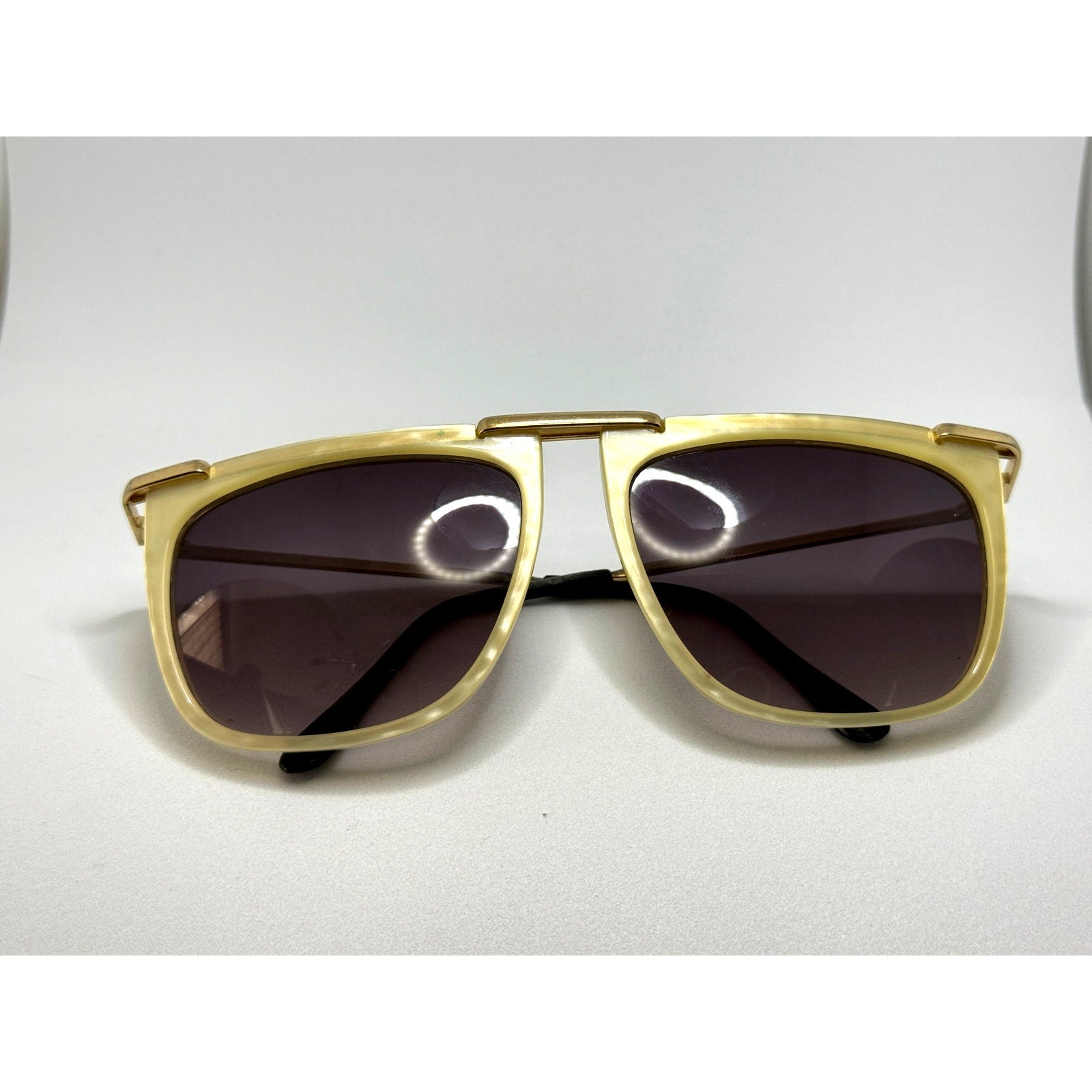 RARE 1980s Logo Paris Creative 02 Abalone Tortoiseshell Brow Line Sunglasses