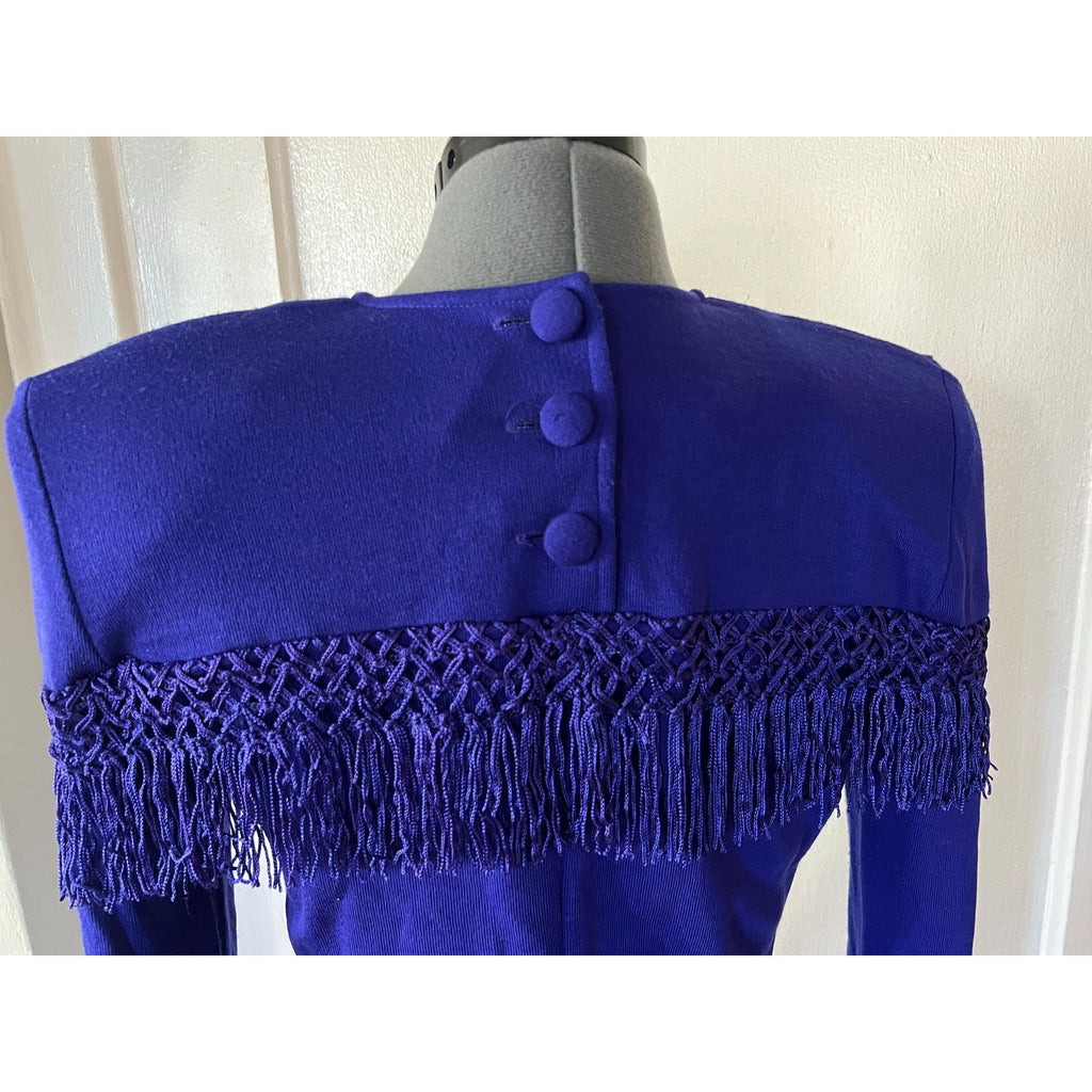 1980s Western Style Fringe Purple/Blue Sweater Dress - Size Small
