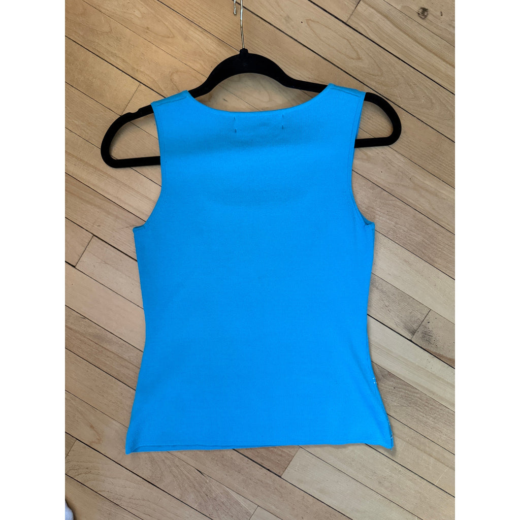 1990s Joseph A. Square Neck Knit Tank Top | Baby Blue | Size M