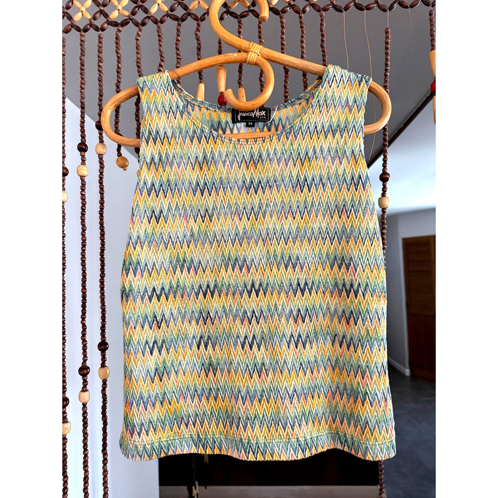 1990s/Y2k Jessica Max Plisse Chevron Pastel Tank Top - Size M