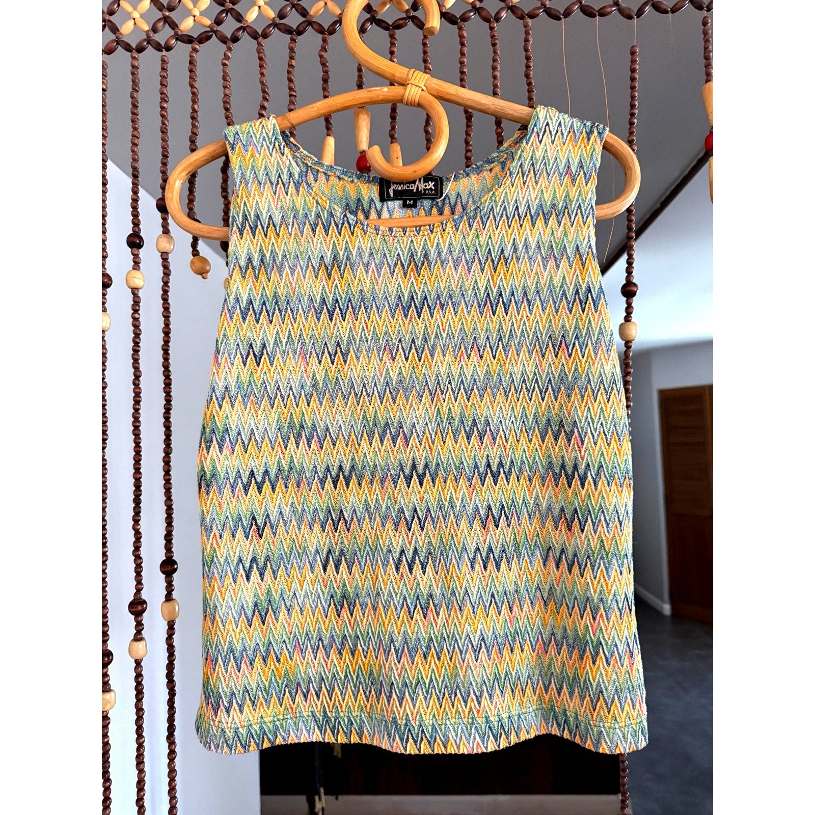 1990s/Y2k Jessica Max Plisse Chevron Pastel Tank Top - Size M
