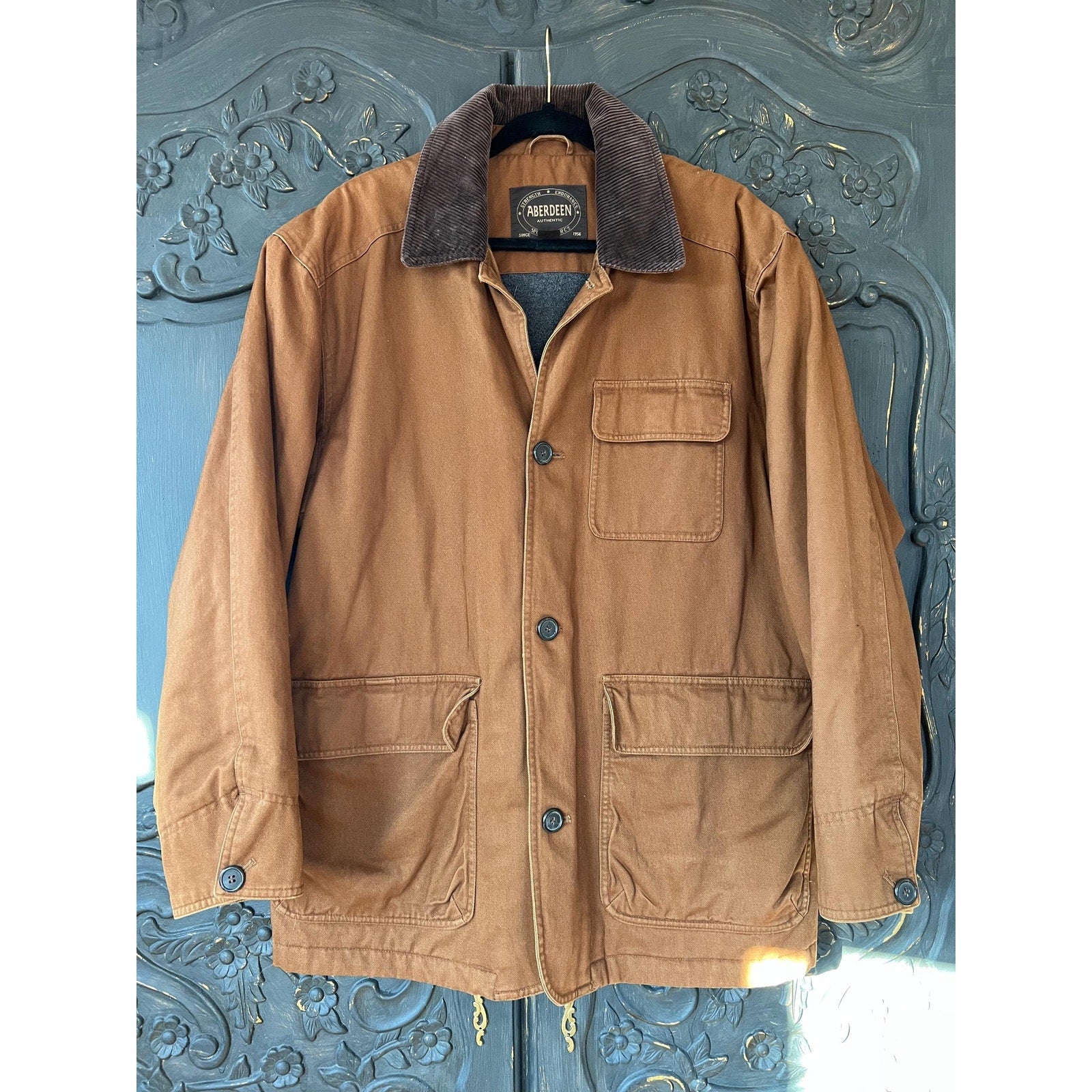 Vintage Aberdeen Men's Barn Coat | Khaki/Brown Canvas and Fleece | Size M