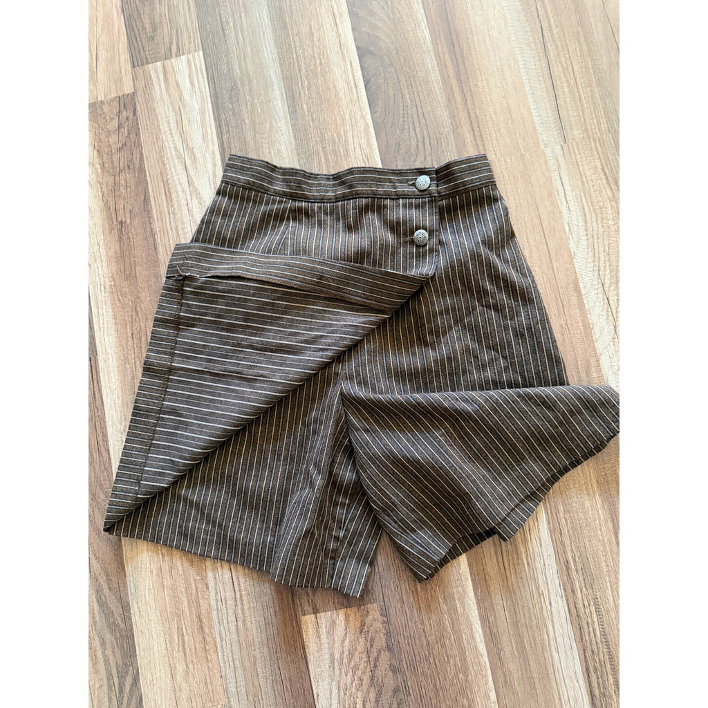 1980s Brown Pinstripe Wrap Skort | Ellen Ashley | Size Small Small