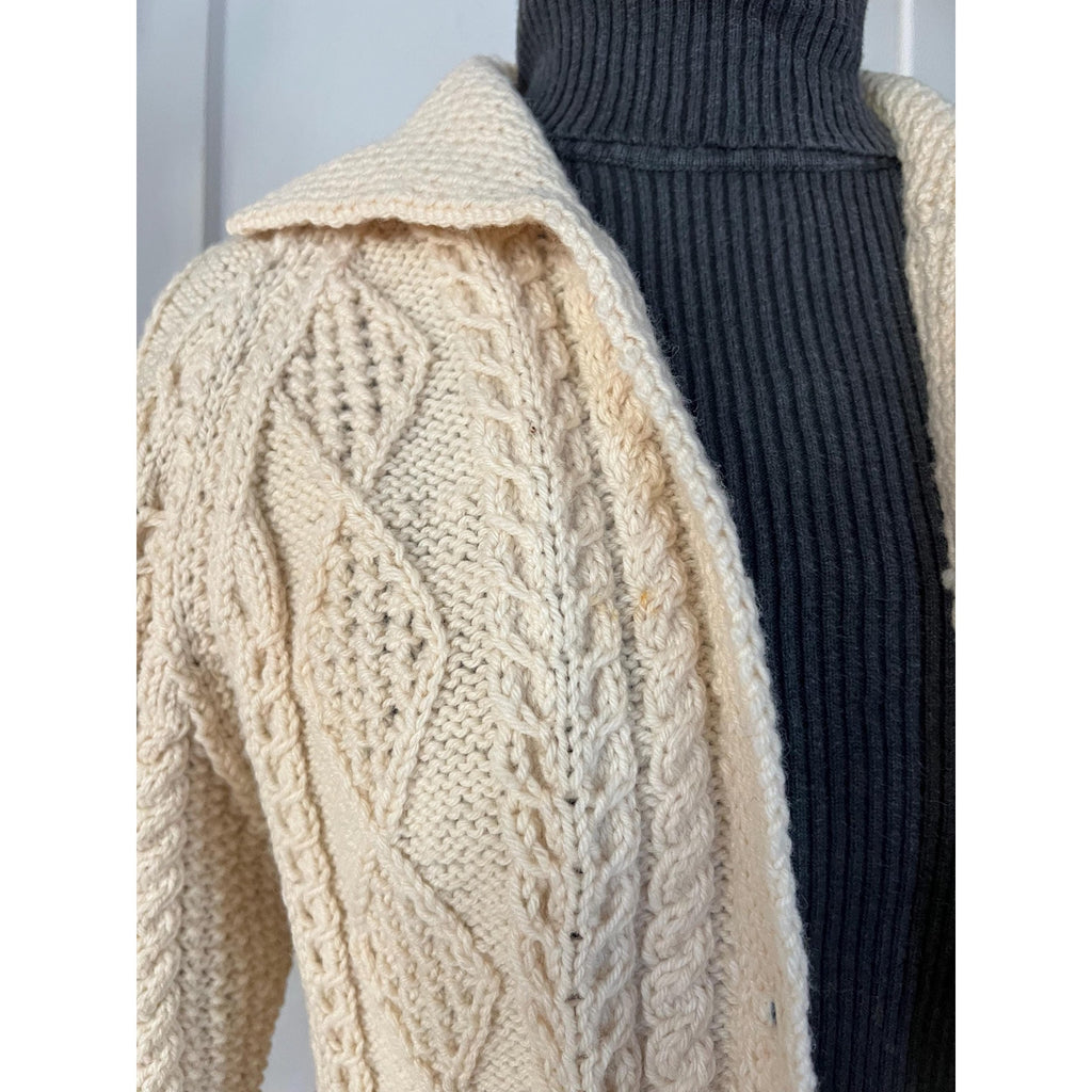 70s Mary Vintage Smith Fisherman Sweater / Cardigan | Handmade Pure Irish Wool | Size S/M