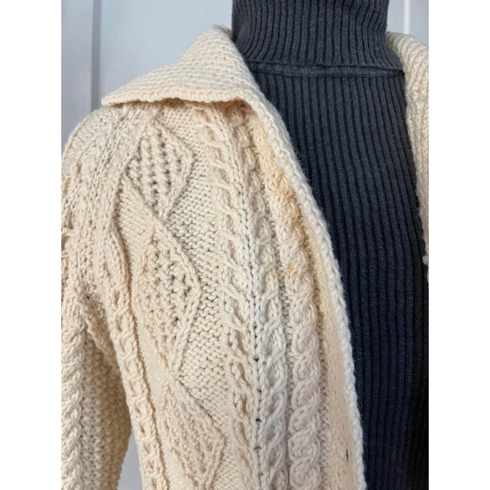 70s Mary Vintage Smith Fisherman Sweater / Cardigan | Handmade Pure Irish Wool | Size S/M