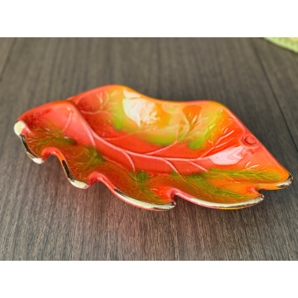 Vintage California Pottery Autumn Leaves Ceramic Snack Tray Set of 4