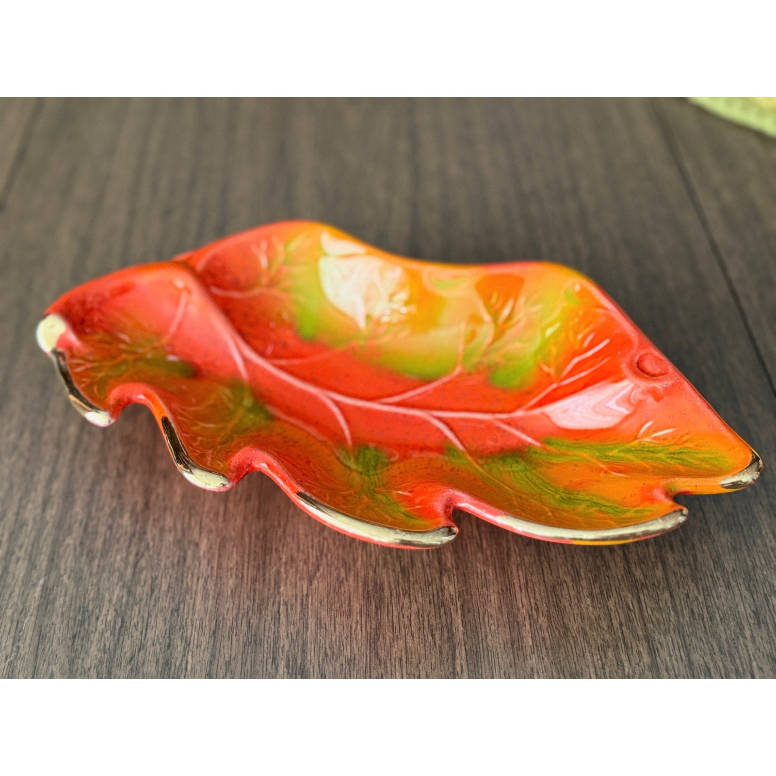 Vintage California Pottery Autumn Leaves Ceramic Snack Tray Set of 4