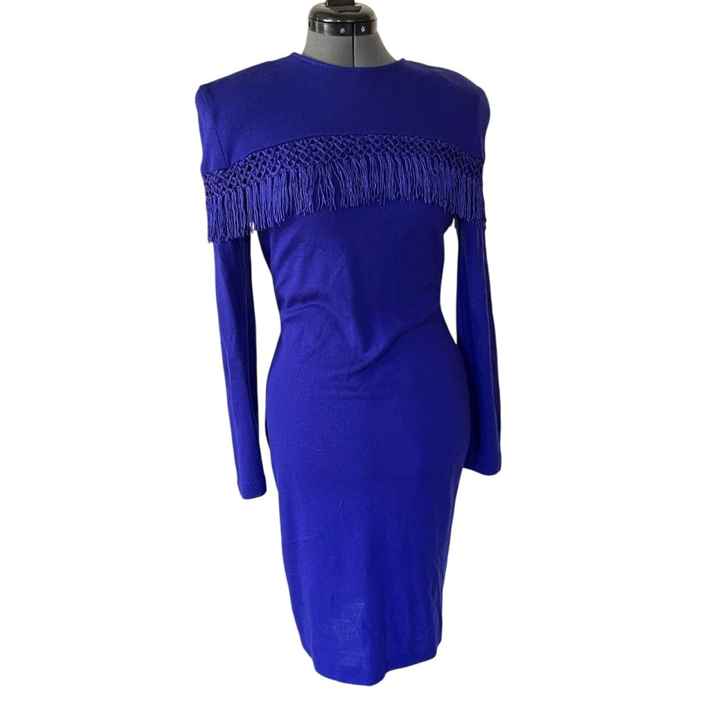 1980s Western Style Fringe Purple/Blue Sweater Dress - Size Small