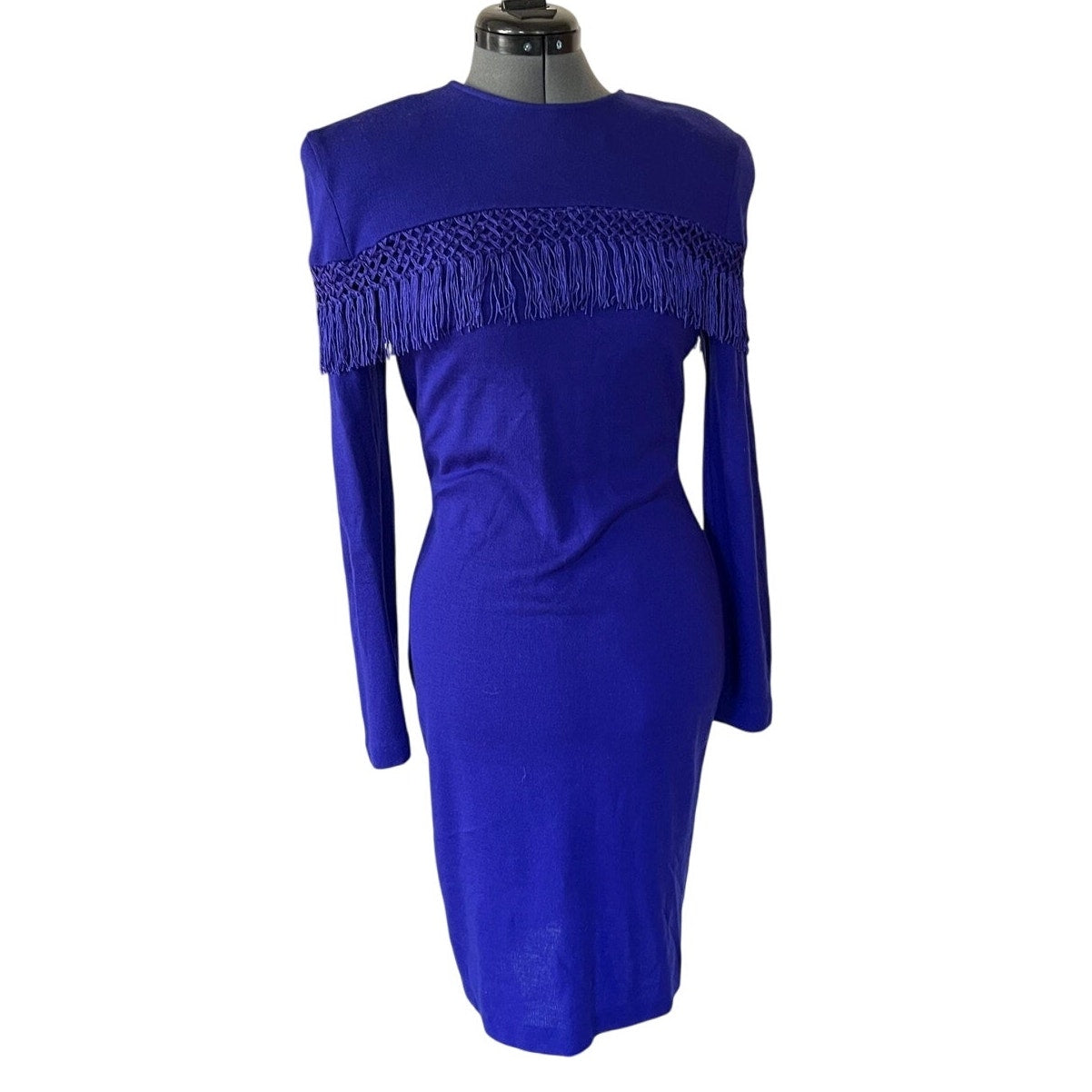 1980s Western Style Fringe Purple/Blue Sweater Dress - Size Small