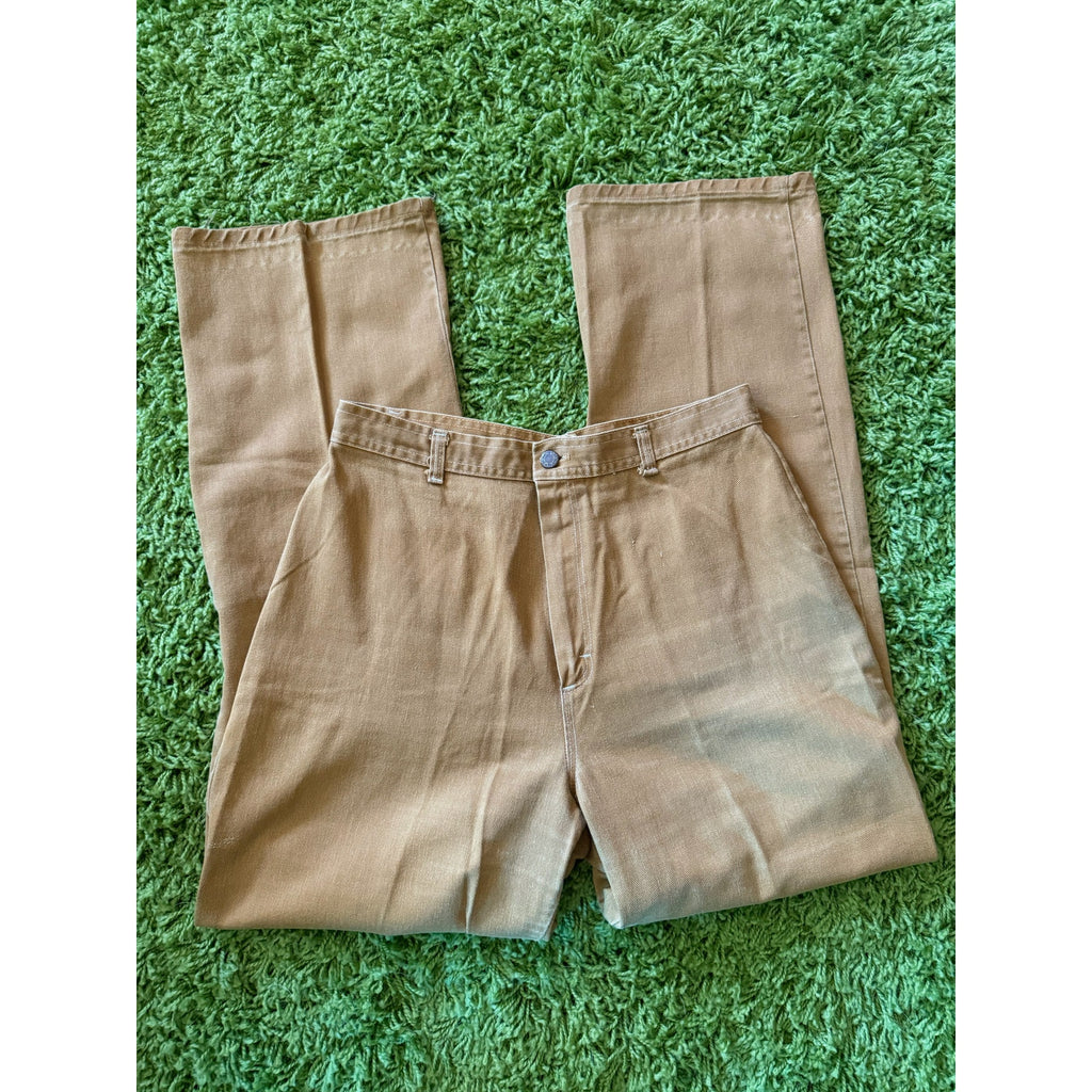 70s Drifter Bootcut Trousers | Distressed Khaki Jeans | 31W