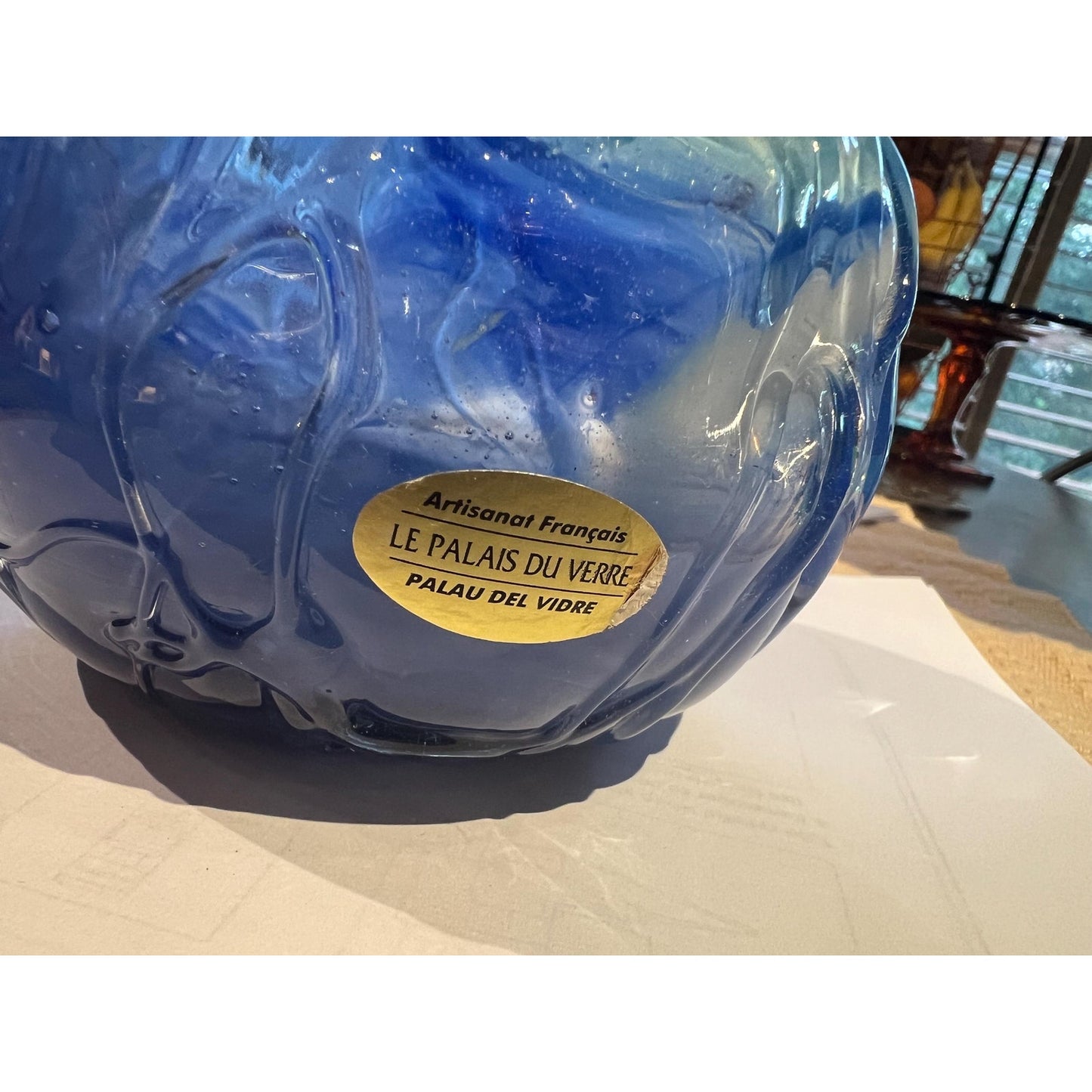 VTG Hand Blown Blue Vase, Le Palais du Verre