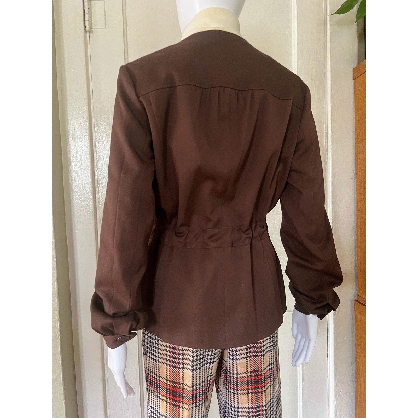 60s/70s JG Hook Brown Tie-Waist Collarless Blazer | Size 8