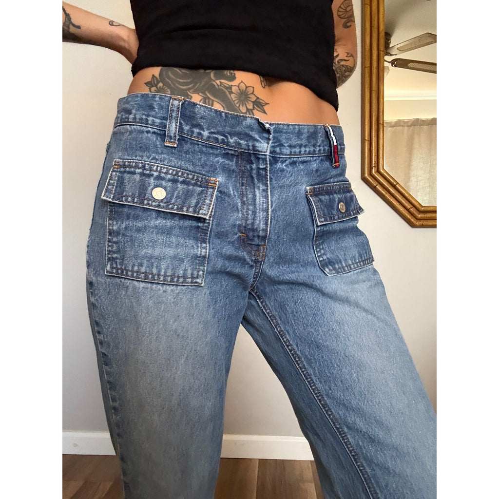 Y2K Tommy Hilfiger Faded Blue Jeans | Low Rise Bootcut Back-Pocketless | 32" Waist