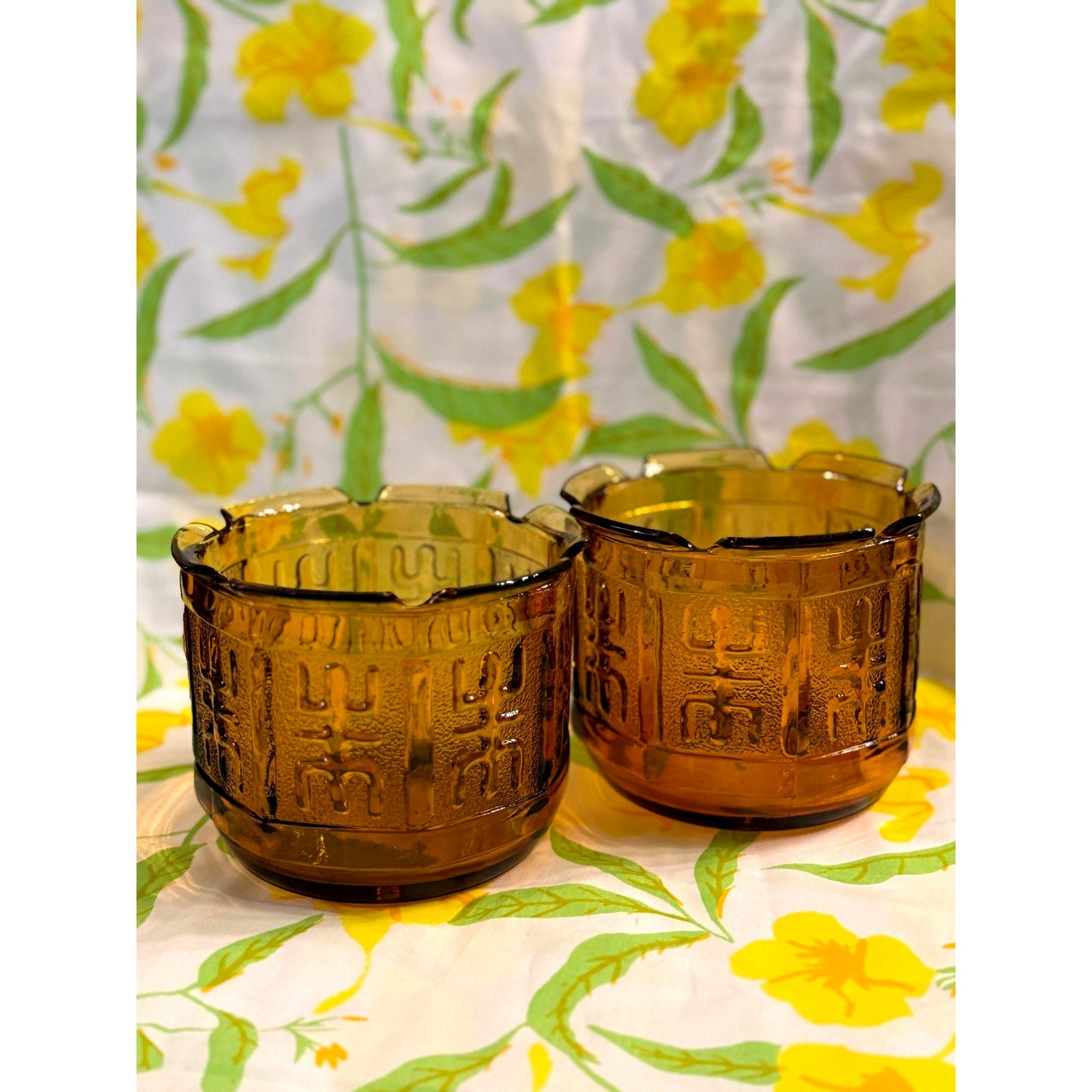 1970s Princess House Amber Glass Planters (Set of Two)