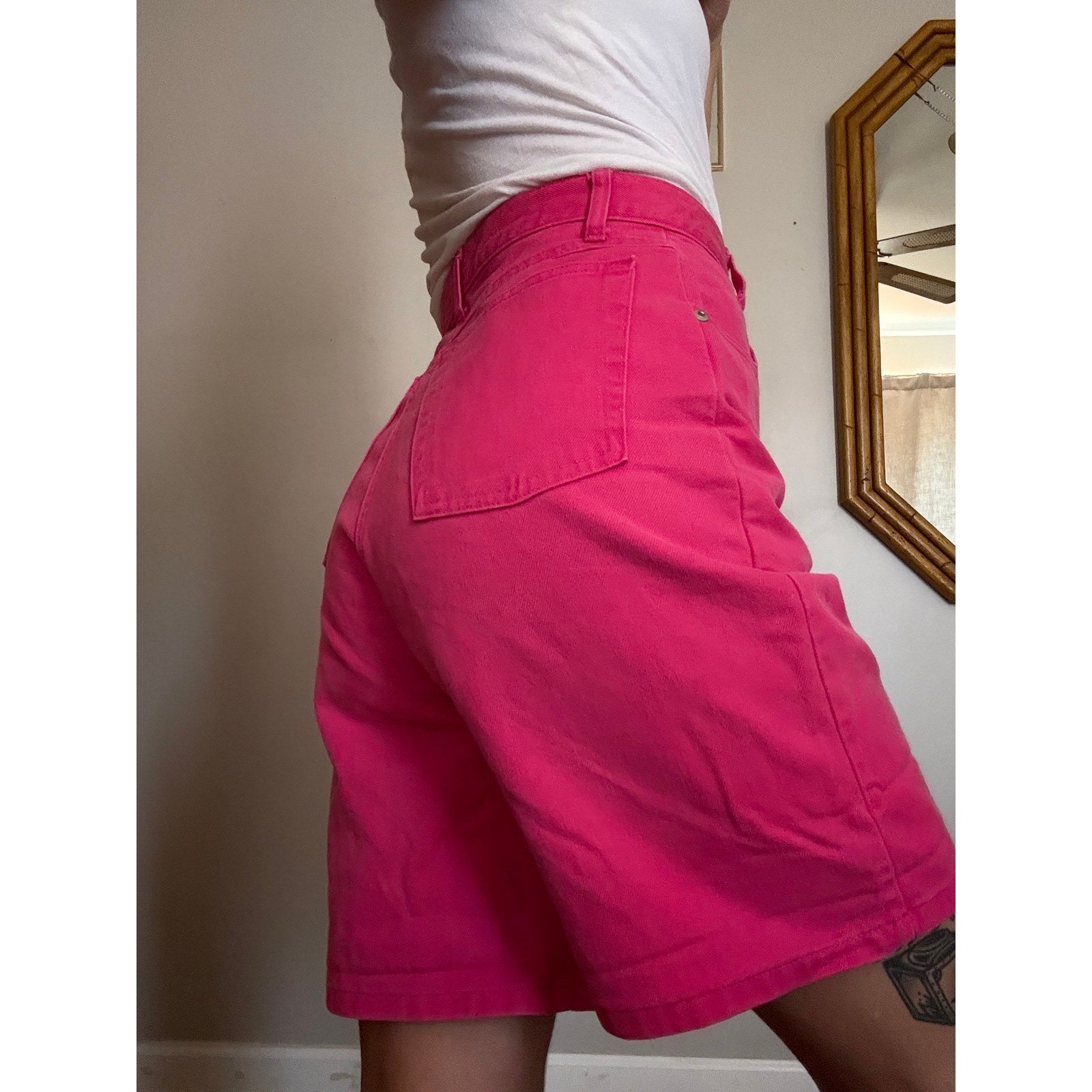 80s Skoozi Hot Pink Bermuda Denim Shorts | Size S - 26" Waist
