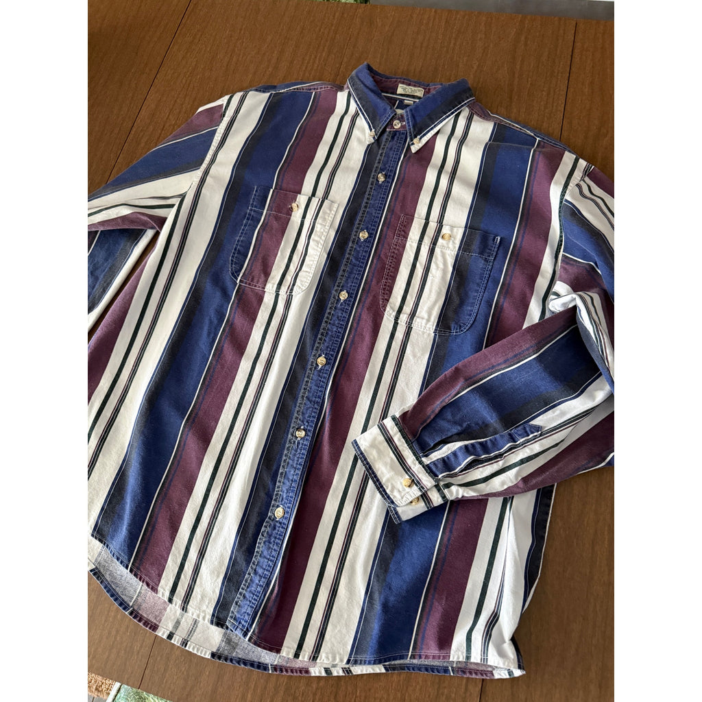 90s Campus 100% Cotton Striped Oxford Shirt | XL
